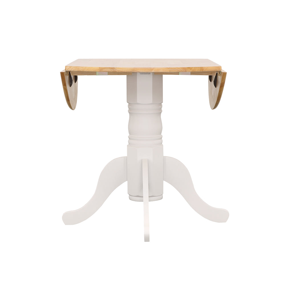 Allison Drop Leaf Round Dining Table Natural Brown and White