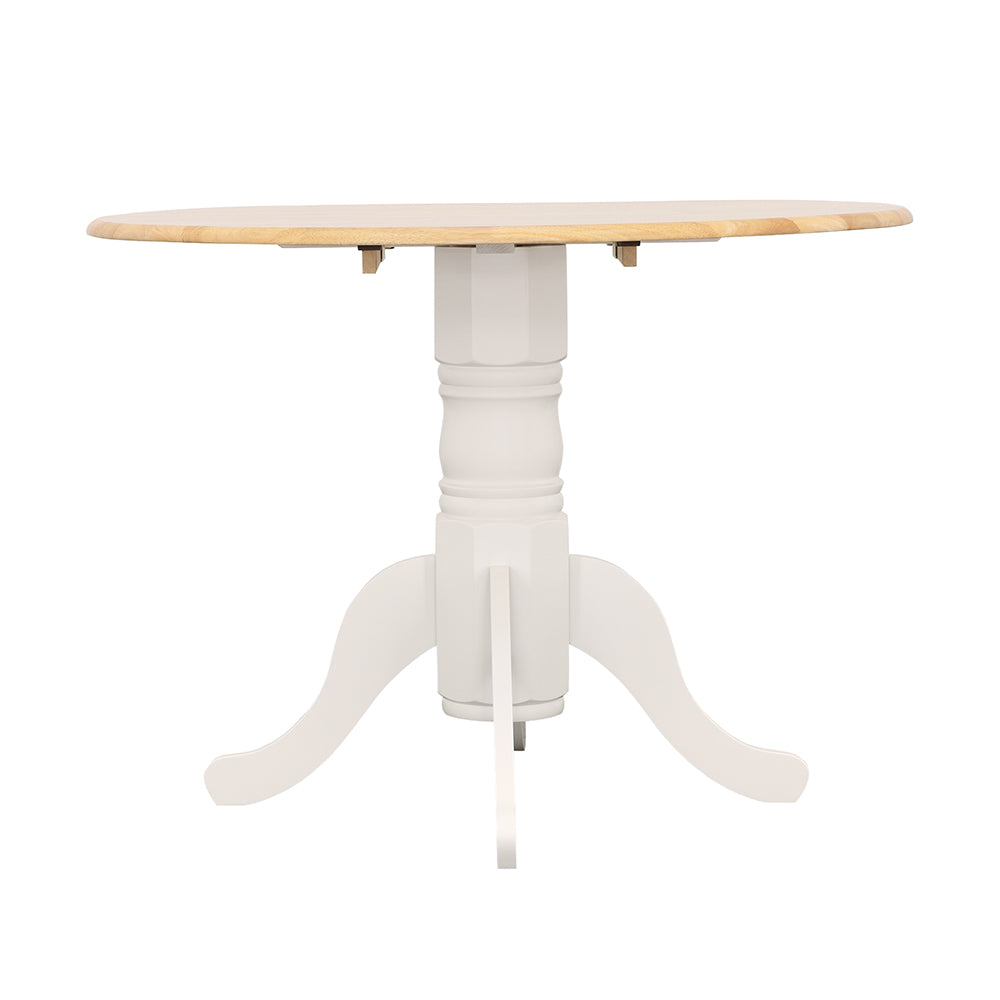 Allison Drop Leaf Round Dining Table Natural Brown and White