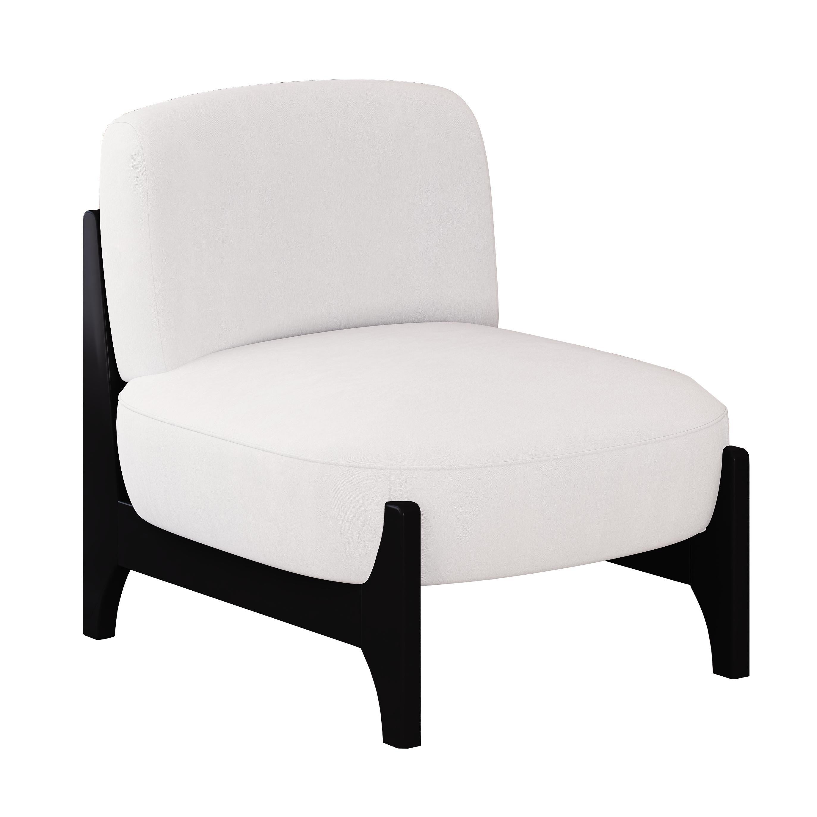 1 Piece Upholstered Velvet Fabric Mid Century Modern Accent Chair with Solid Wood Frame, Comfy Armless Chair for Living Room, Bedroom, Reading, Balcony,White