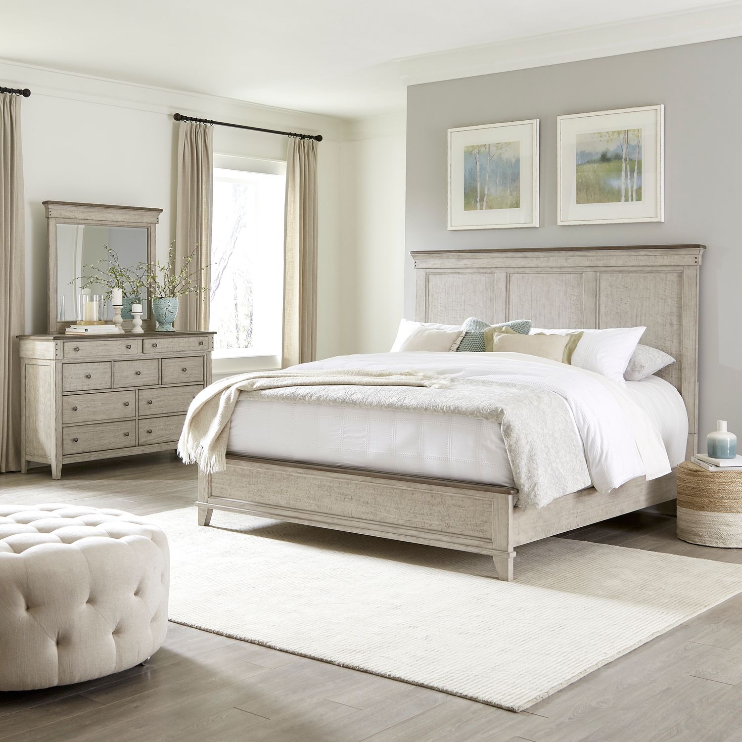 Beadel King Panel Bed, Dresser & Mirror