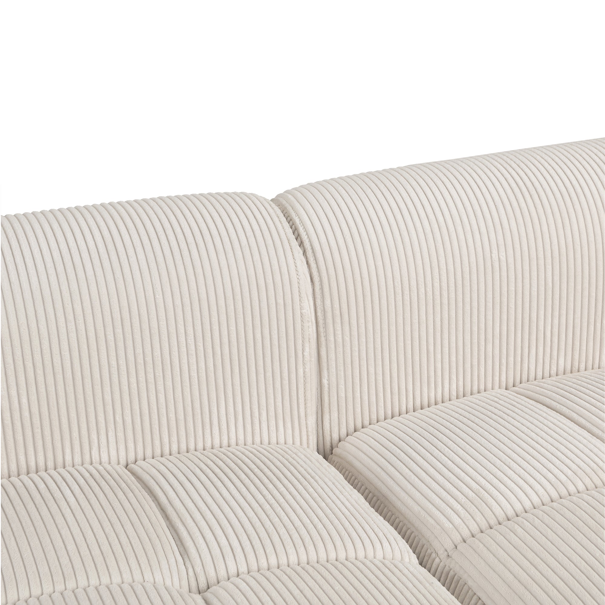 103.9" Modern Couch Corduroy Fabric Comfy Sofa with Rubber Wood Legs, 4 Pillows for Living Room, Bedroom, Office, Beige