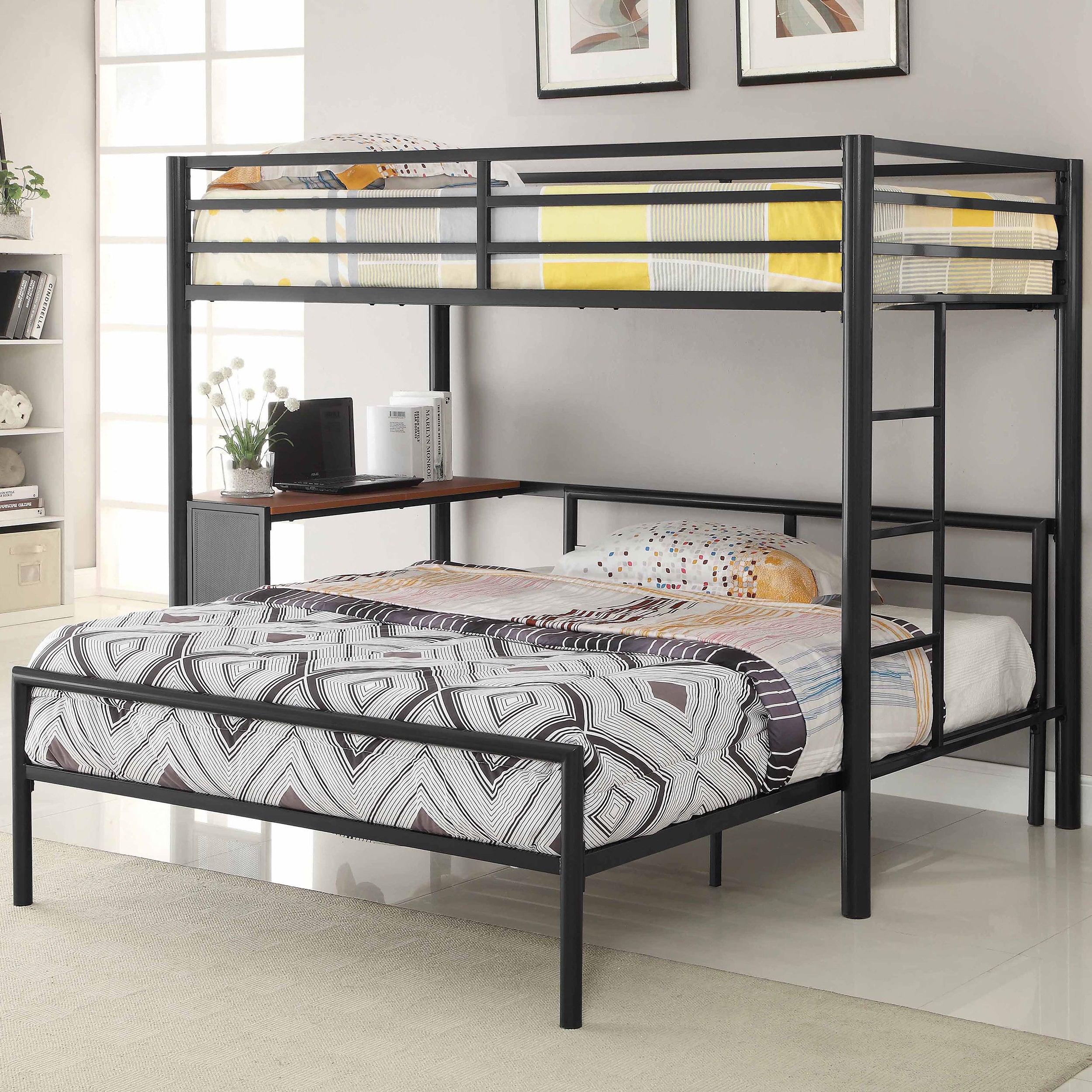 Fisher 2-piece Metal Workstation Loft Bed Set Gunmetal Full Bed