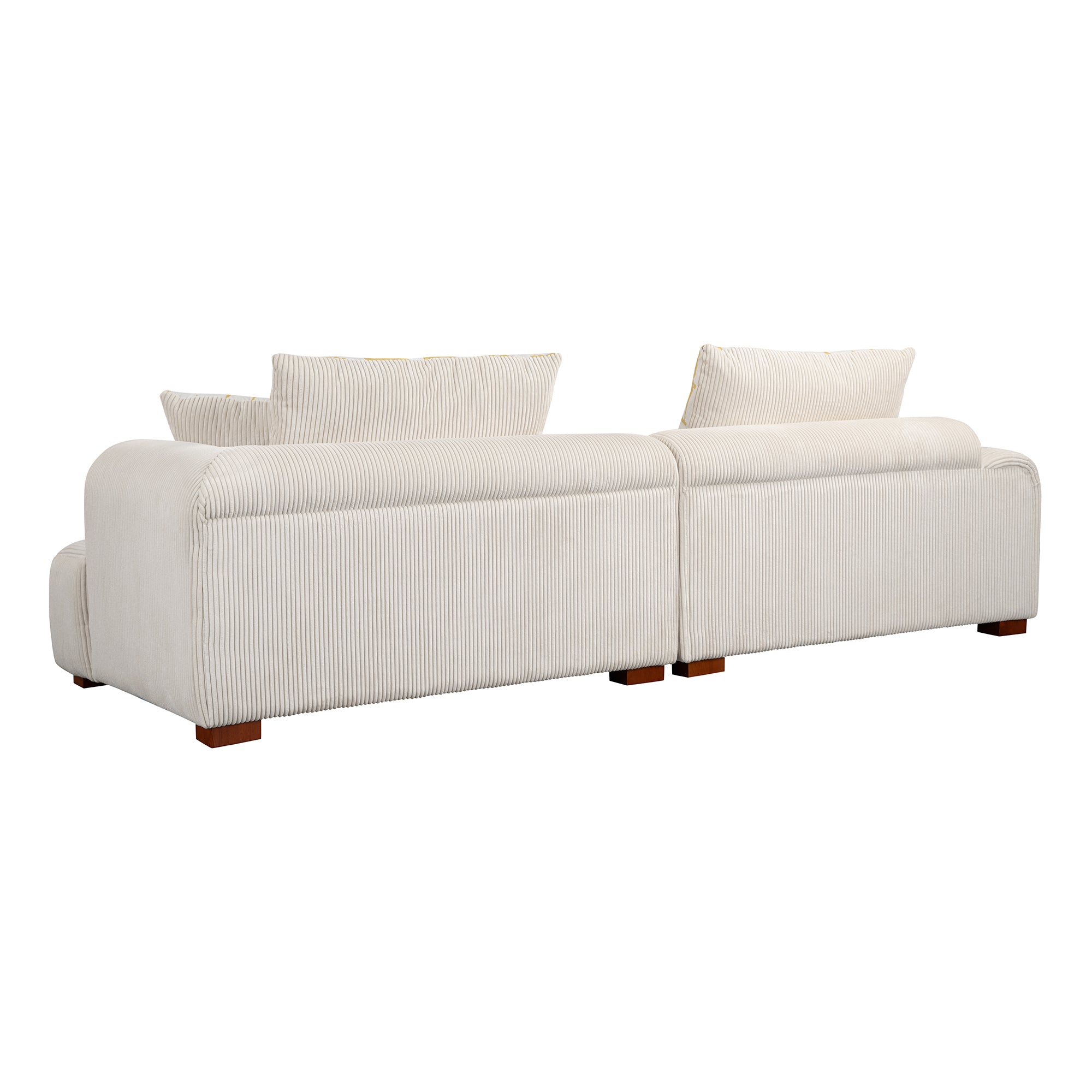 103.9" Modern Couch Corduroy Fabric Comfy Sofa with Rubber Wood Legs, 4 Pillows for Living Room, Bedroom, Office, Beige