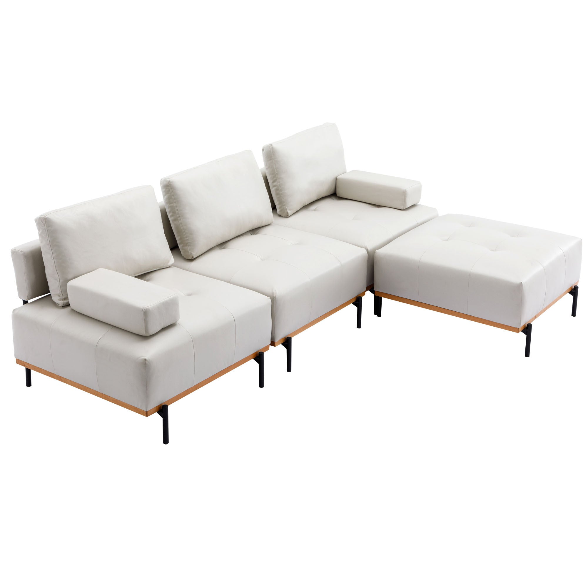 100.7'' L-Shape Sectional Sofa 3-Seater Couches with a Removable Ottoman, Comfortable Fabric for Living Room, Apartment, Beige