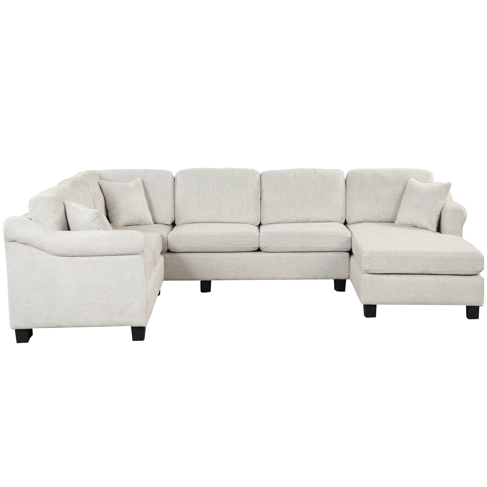 122.1" *91.3" 4pcs Sectional Sofa with Ottoman with Right Side Chaise velvet fabric White