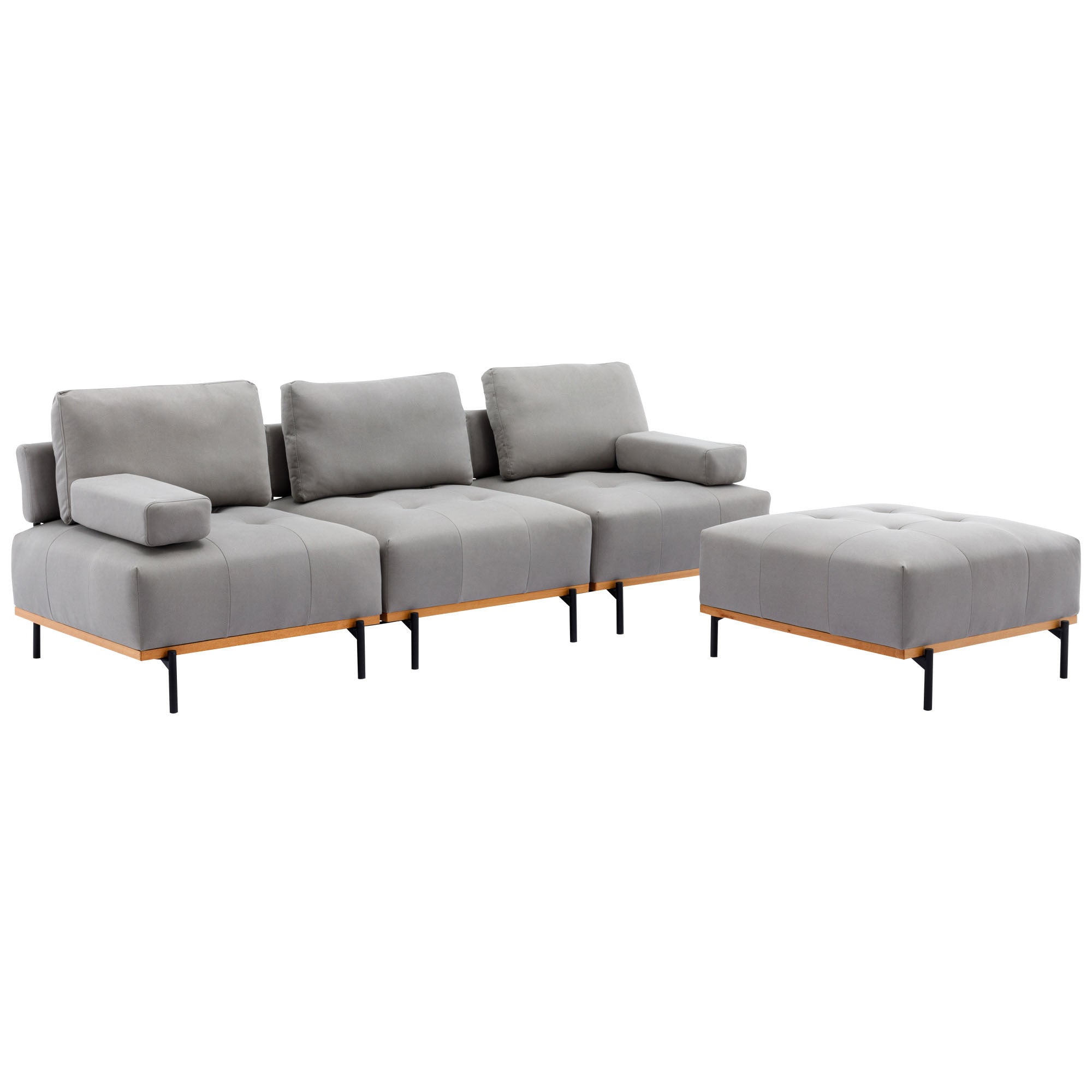 100.7'' L-Shape Sectional Sofa 3-Seater Couches with a Removable Ottoman, Comfortable Fabric for Living Room, Apartment, Grey