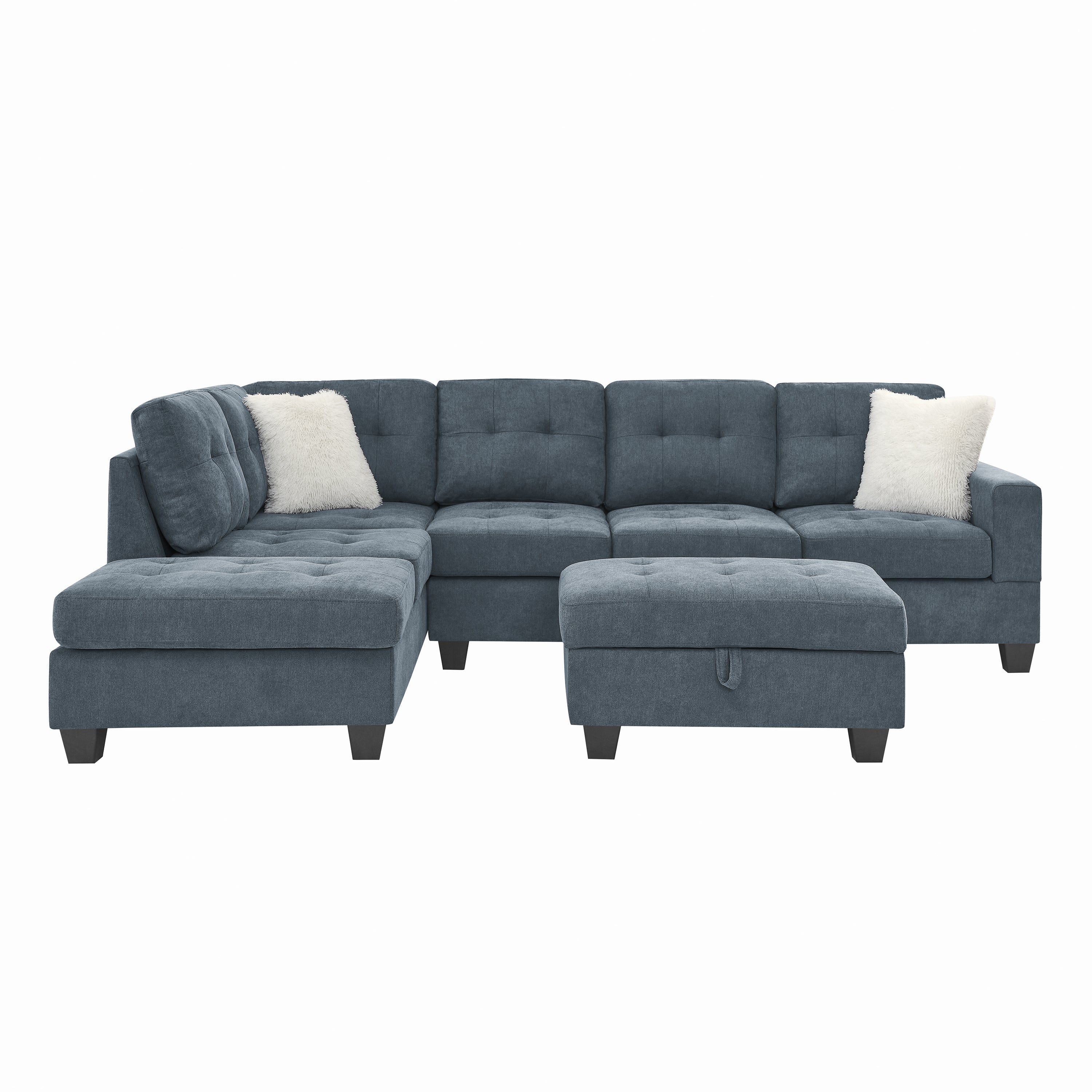 107" Fabric Sectional Sofa Couch with Storage Ottoman, L Shape sofa with Folded Cup Holder Panel for Living Room, Dark Gray, Pocket Coil Spring in Seats