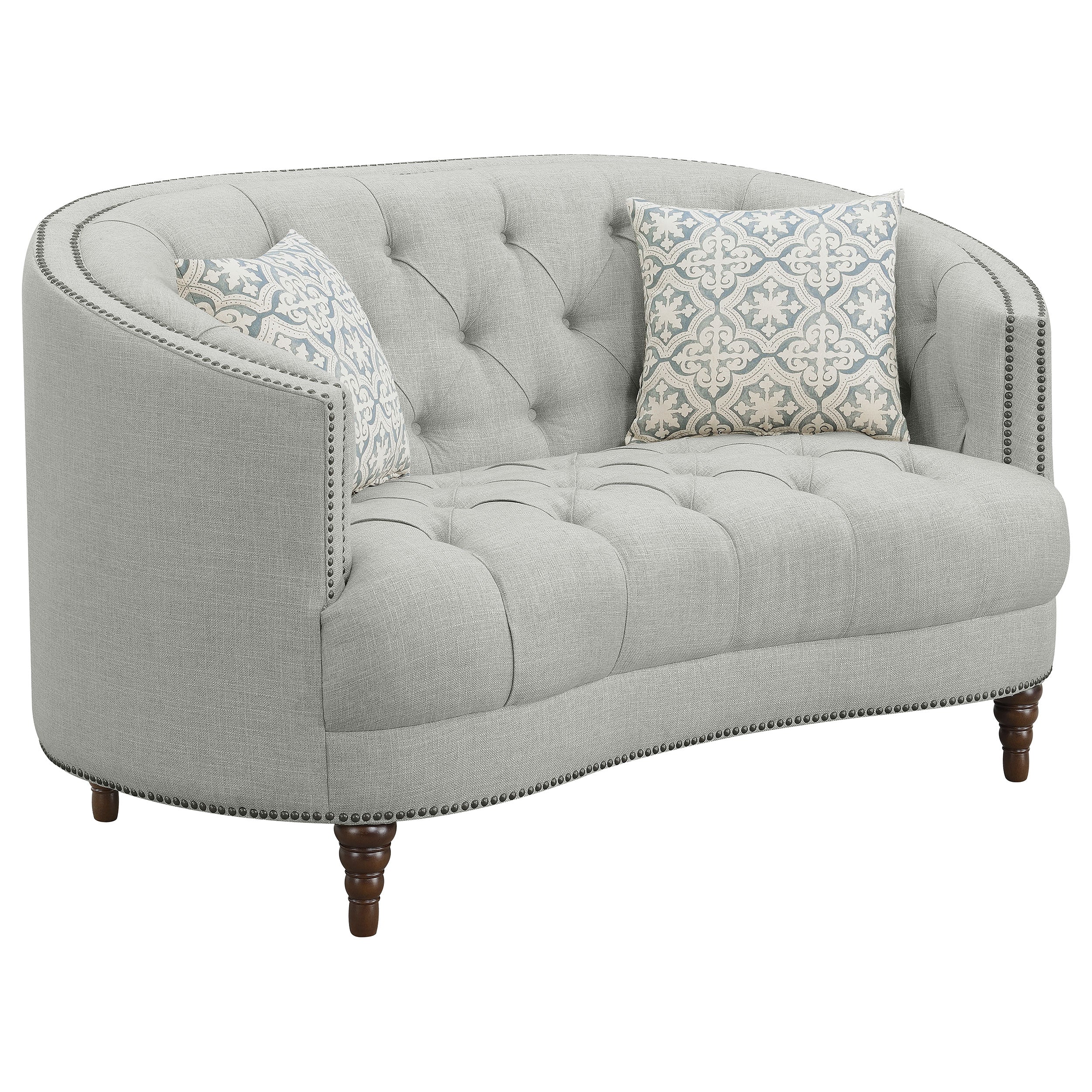 Avonlea Upholstered Tufted Living Room Set Grey Sofa Grey