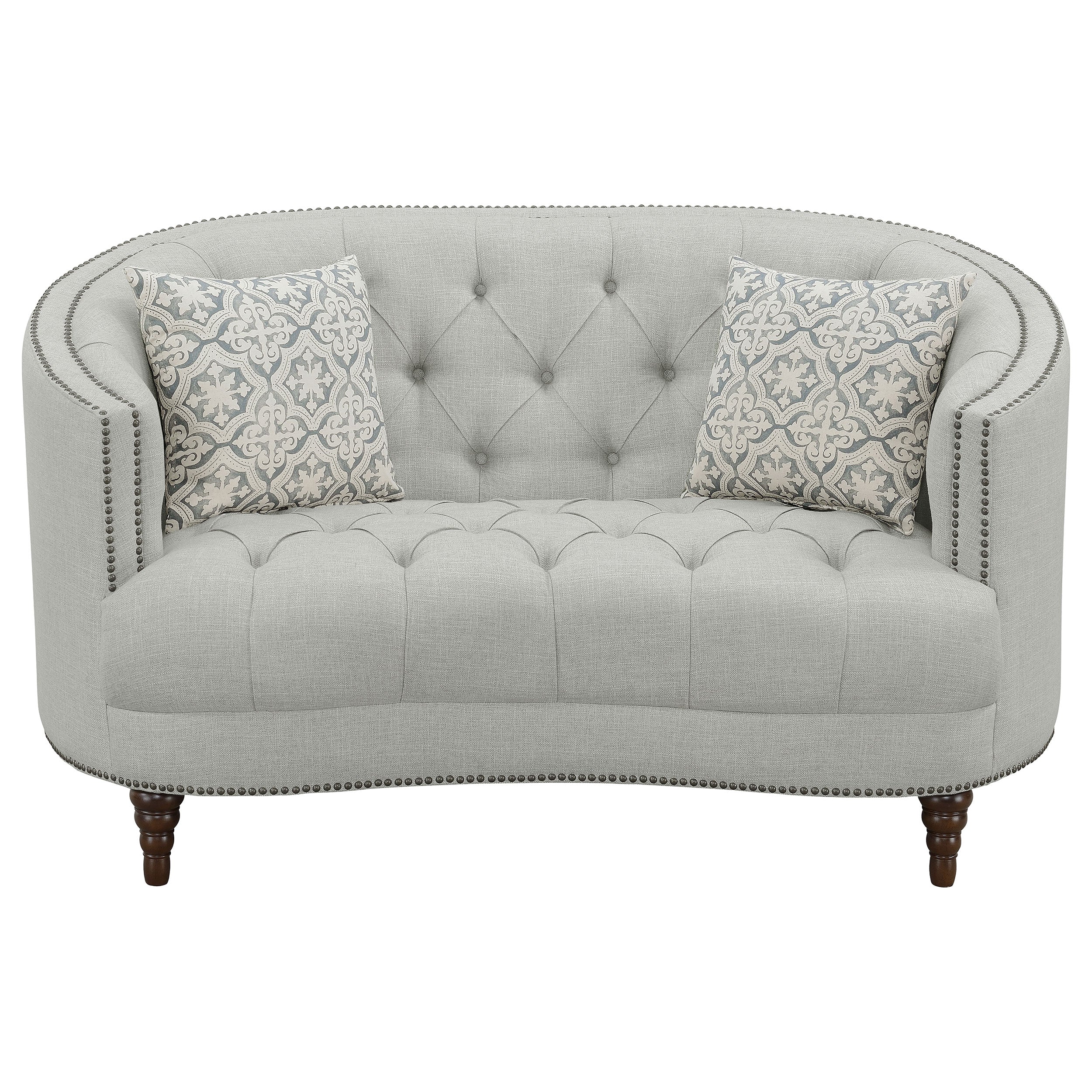 Avonlea Sloped Arm Upholstered Loveseat Trim Grey