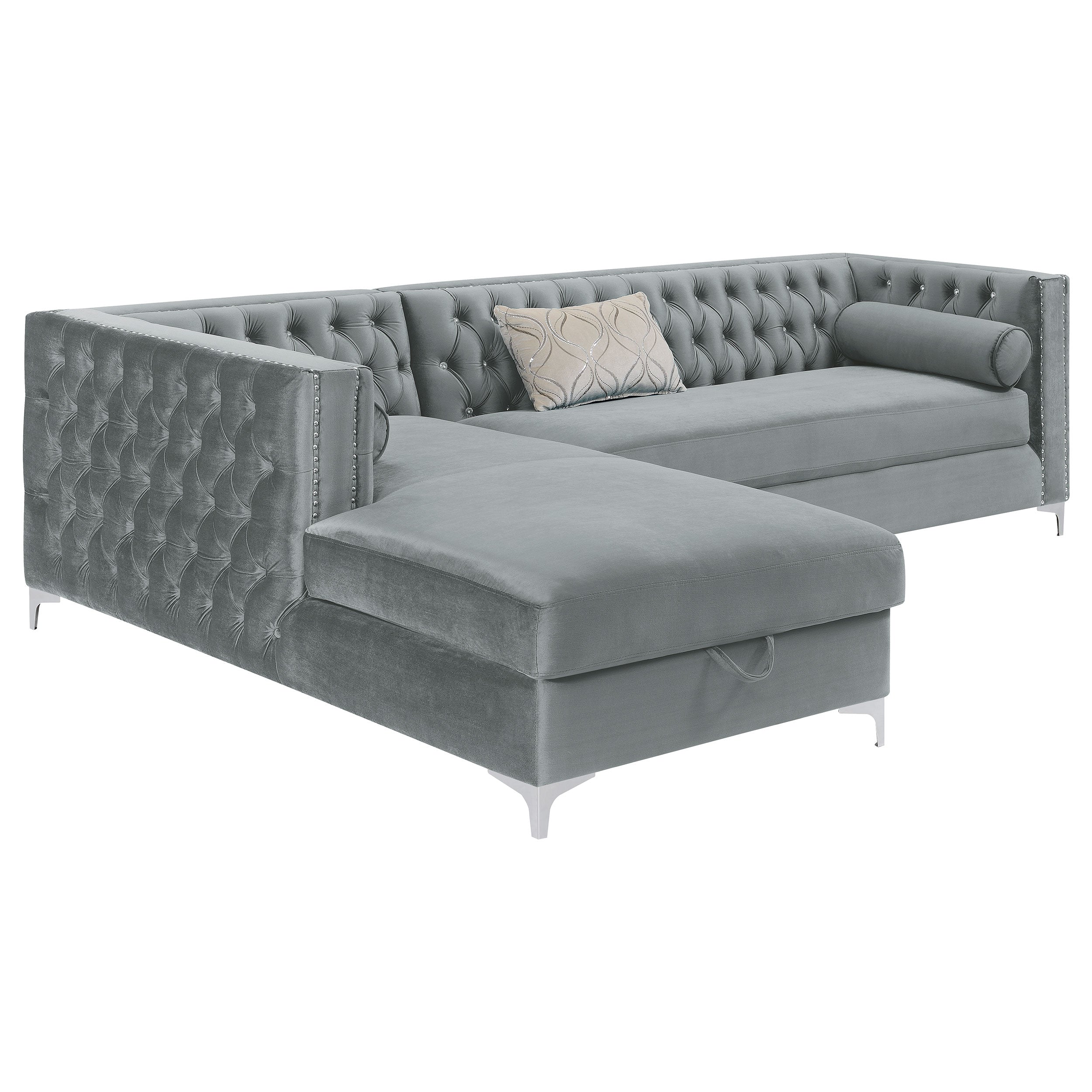 Bellaire Button-tufted Upholstered Sectional Silver