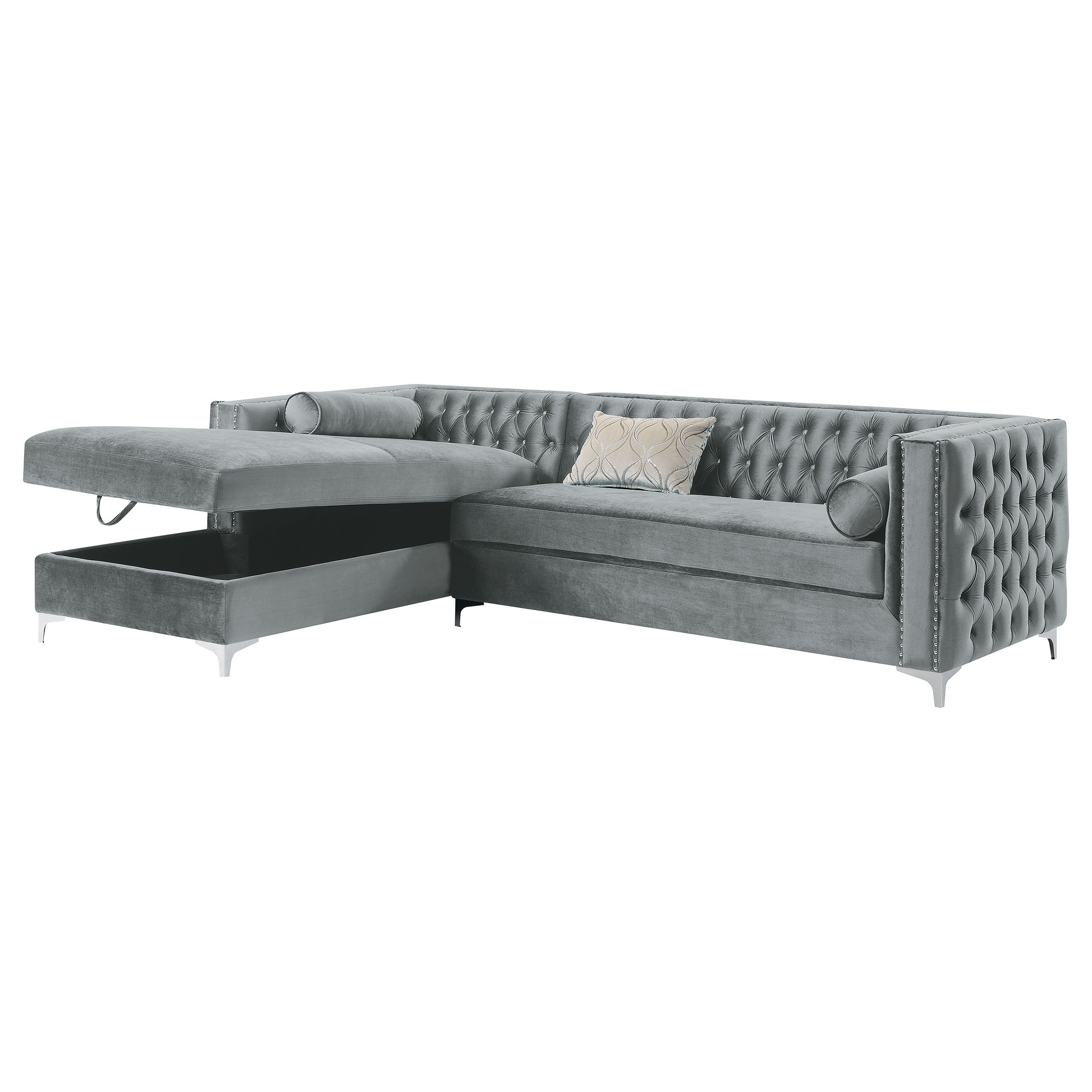 Bellaire Button-tufted Upholstered Sectional Silver