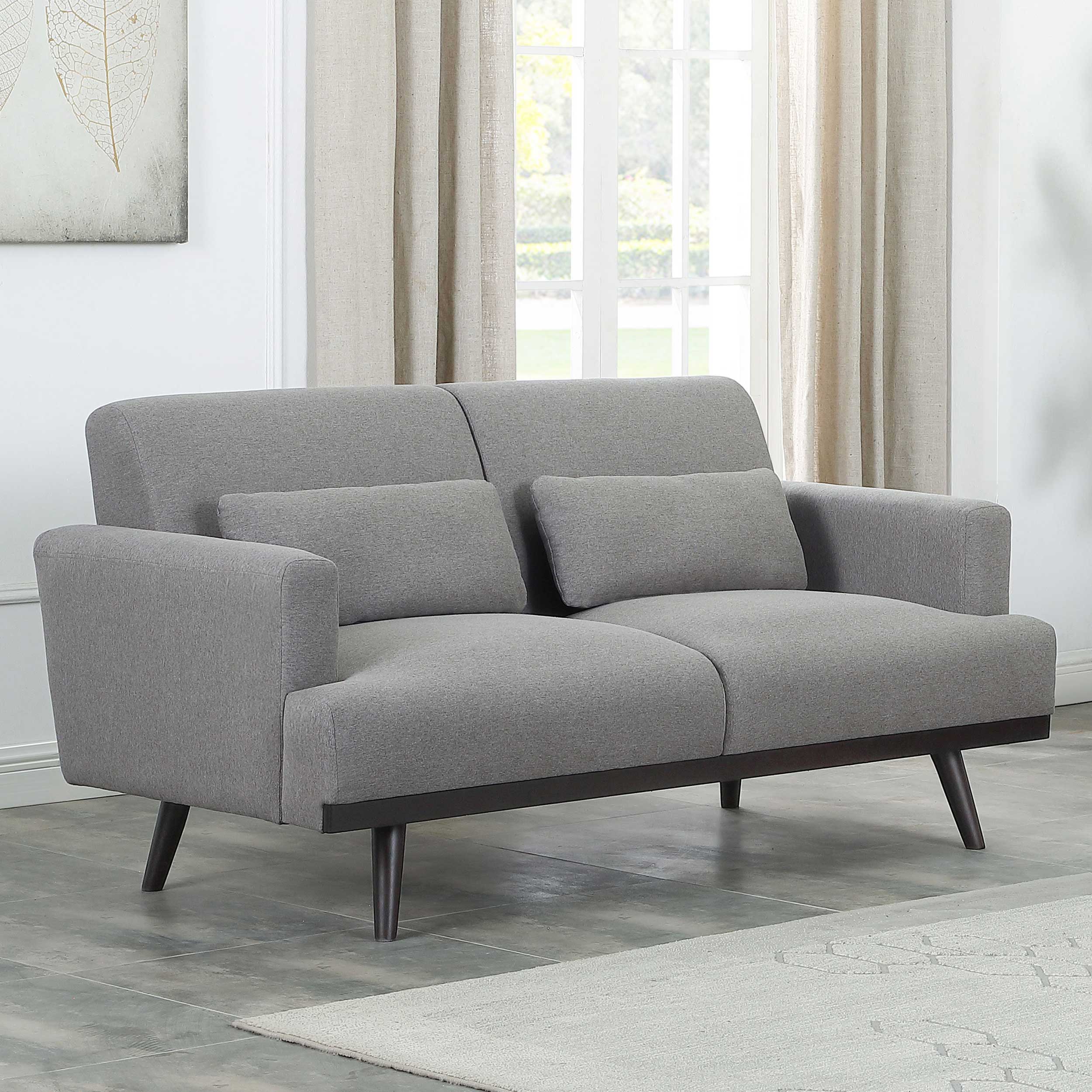 Blake Upholstered Loveseat with Track Arms Sharkskin and Dark Brown