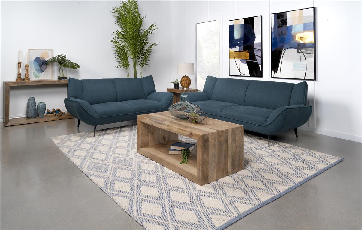 Acton 2-piece Upholstered Flared Arm Sofa Set Teal Blue