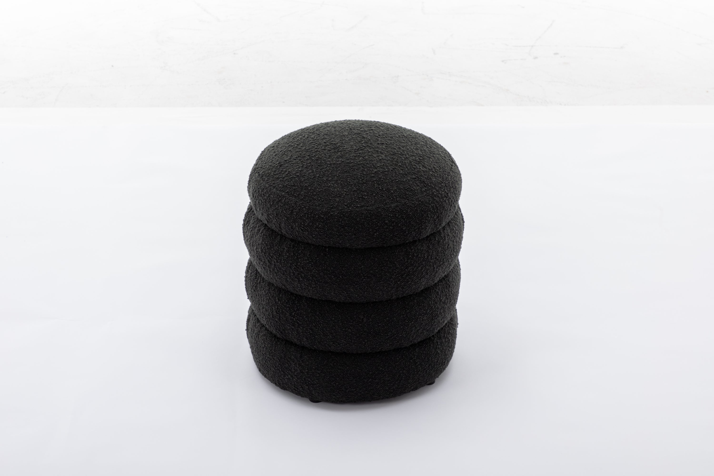 006-Soft Boucle Round Ottoman Footrest Stool,Black