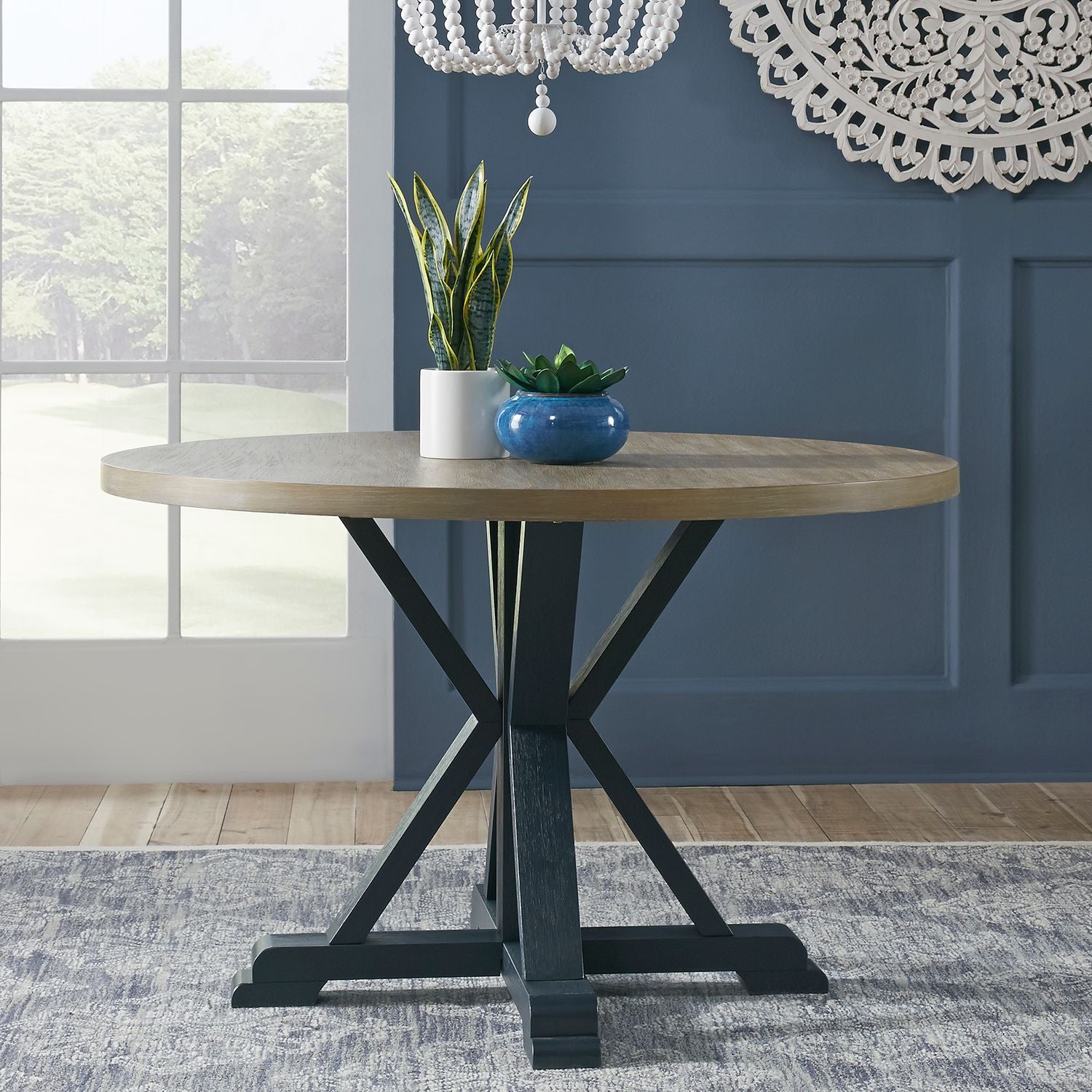 Cohleen Single Pedestal Dining Table- Navy