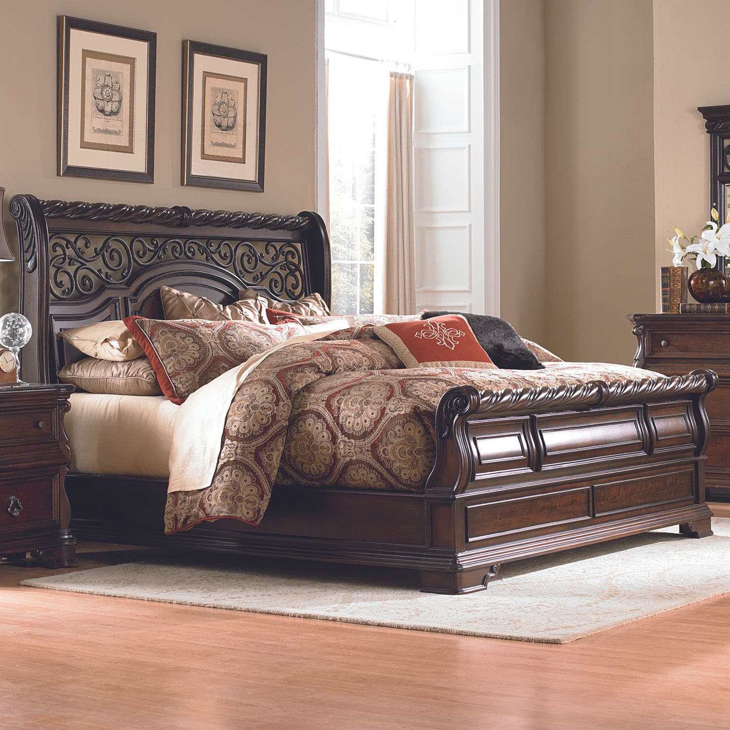 Alenis Queen Sleigh Bed, Dresser & Mirror, Chest