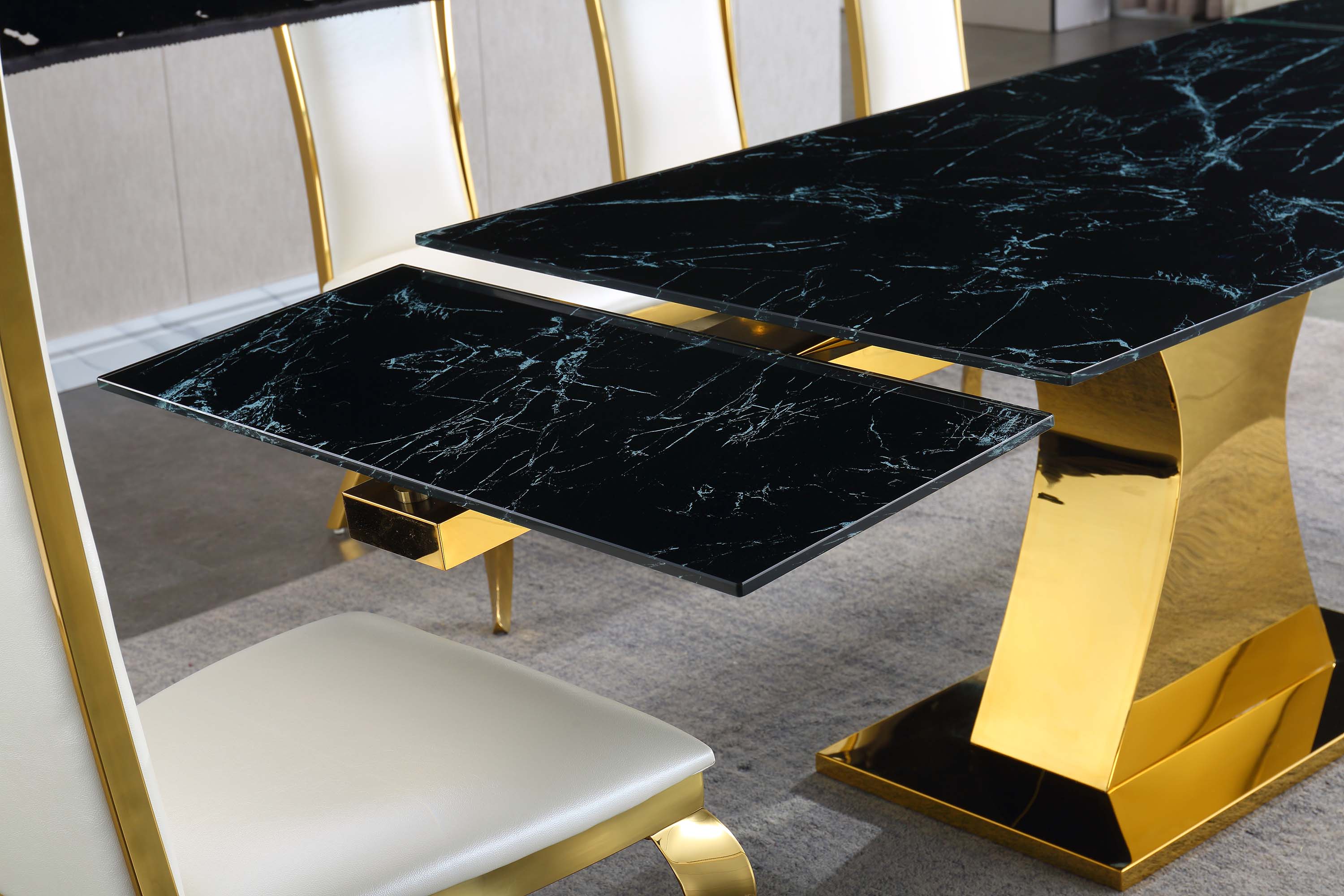 Higgerson Extendable Dining Table Black Marble
