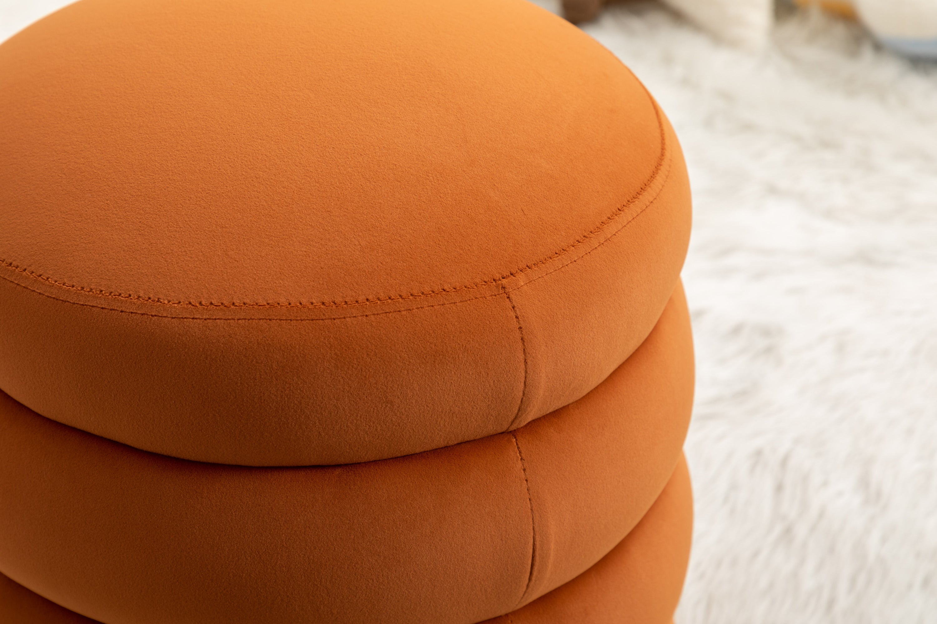 006-Soft Velvet Round Ottoman Footrest Stool,Orange