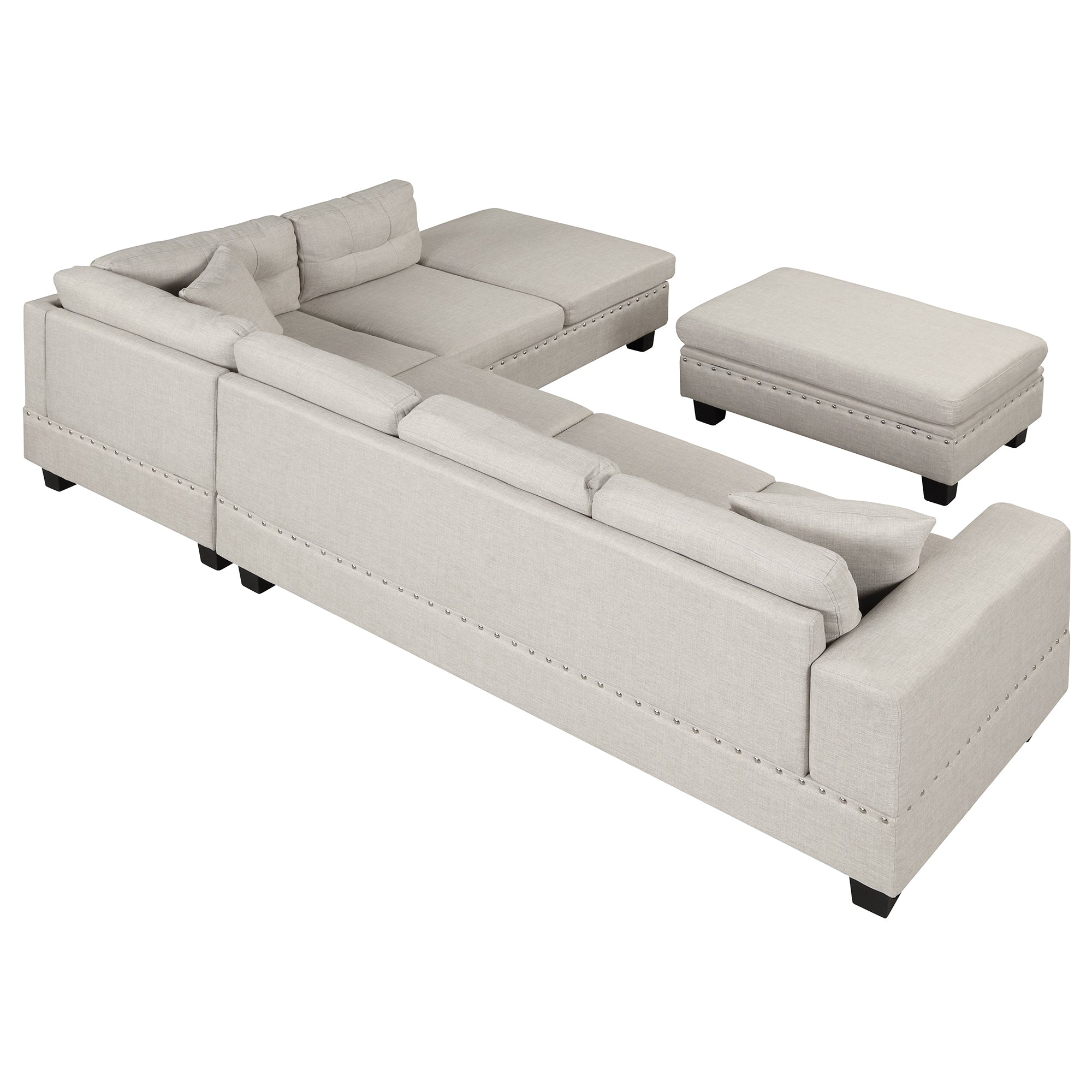 104.5" Modern Sectional Sofa with Storage Ottoman, L-Shape Couch with 2 Pillows and Cup Holder,Sectional Sofa with Reversible Chaise for Living Room,Light Gray