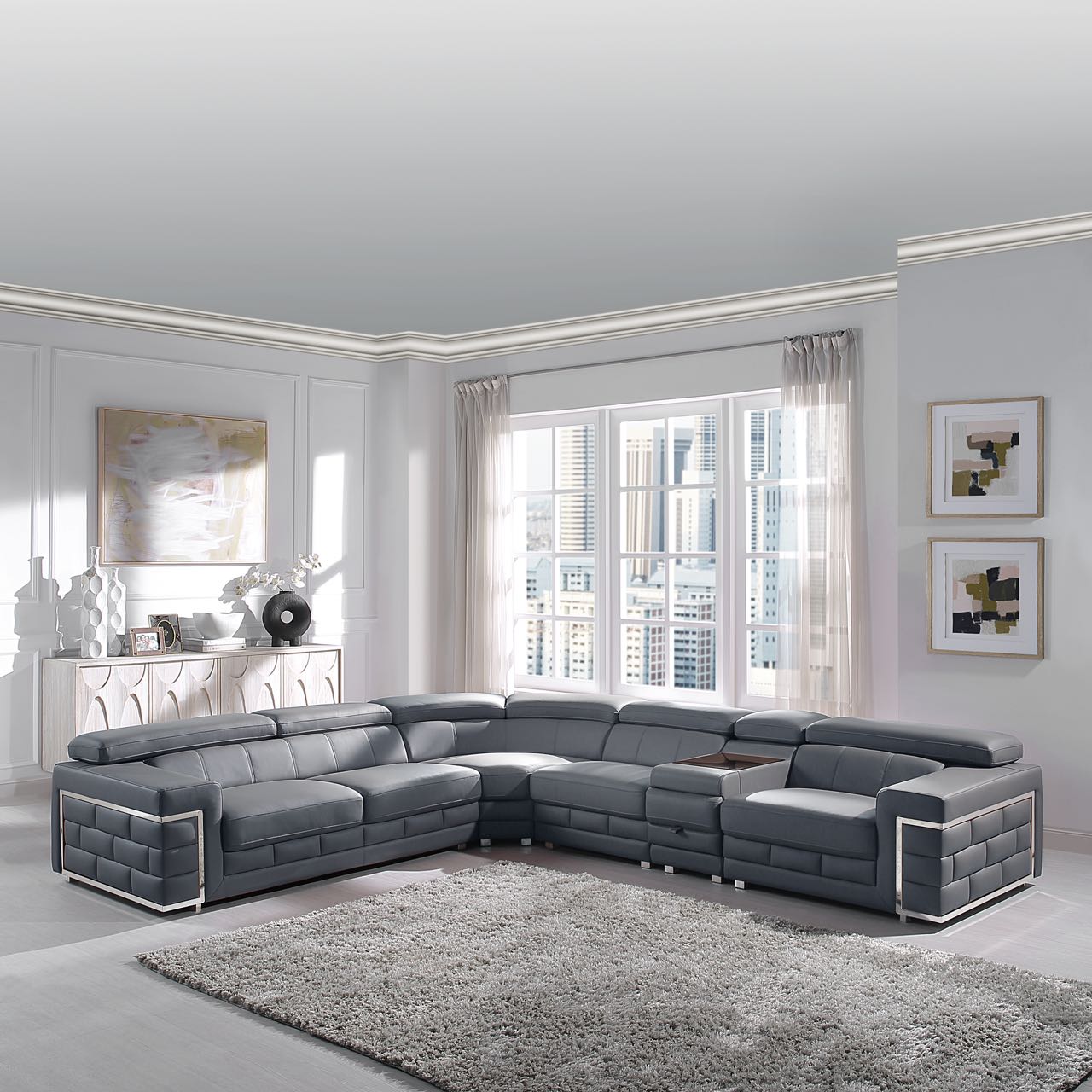 Charlton Genuine Leather Sectional Grey