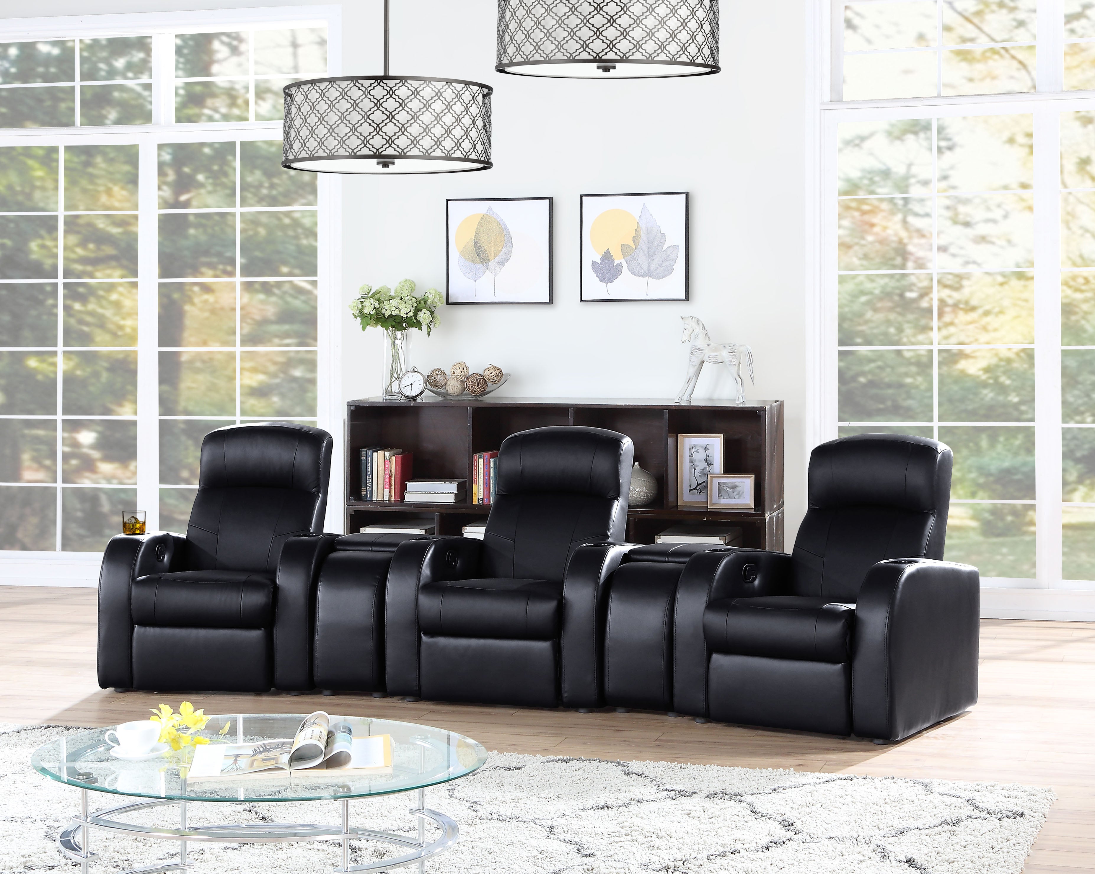 Rewan Upholstered Recliner Living Room Set Black Theater Seating Black