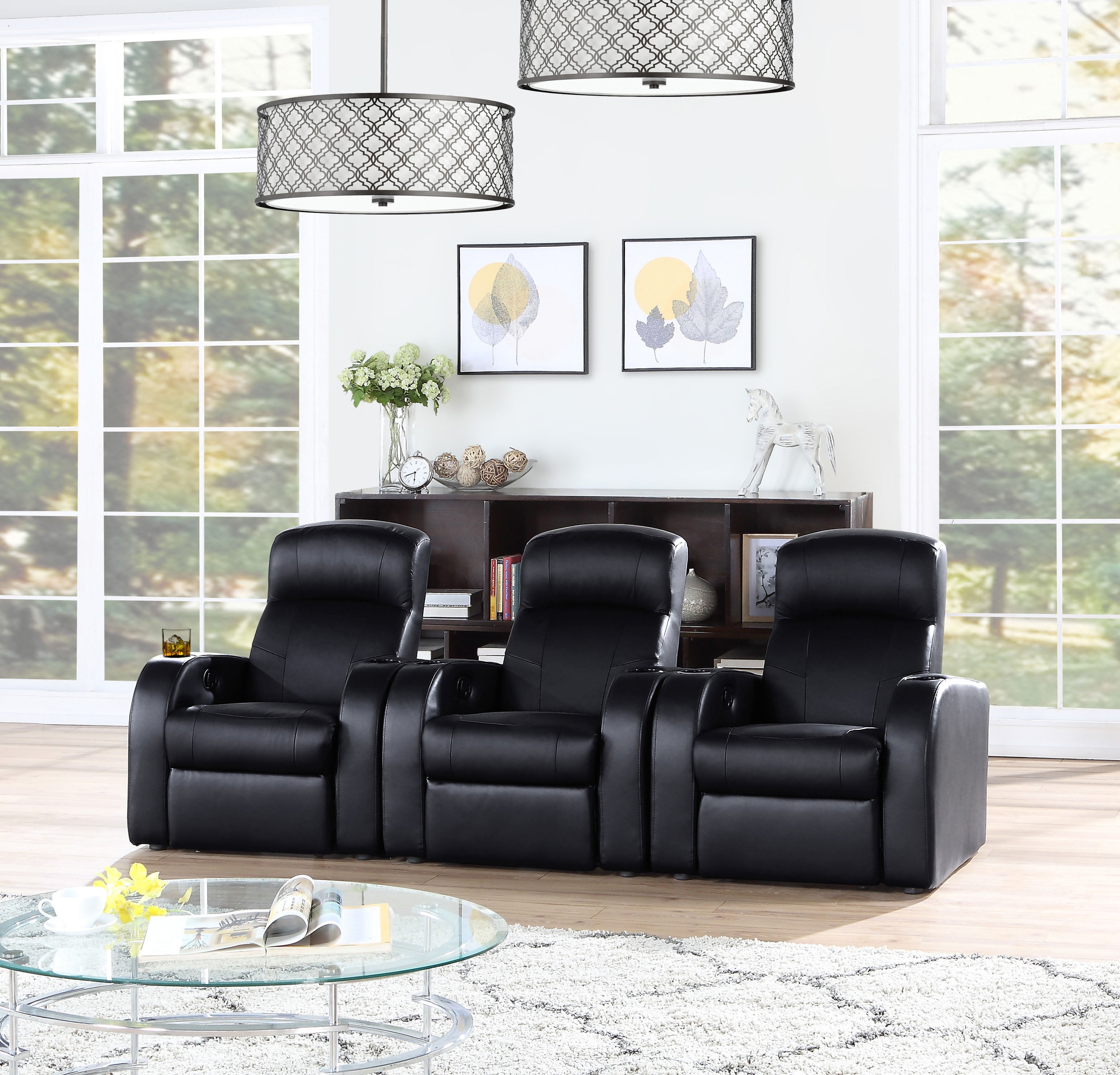 Alwaleed Upholstered Recliner Living Room Set Black Theater Seating Black