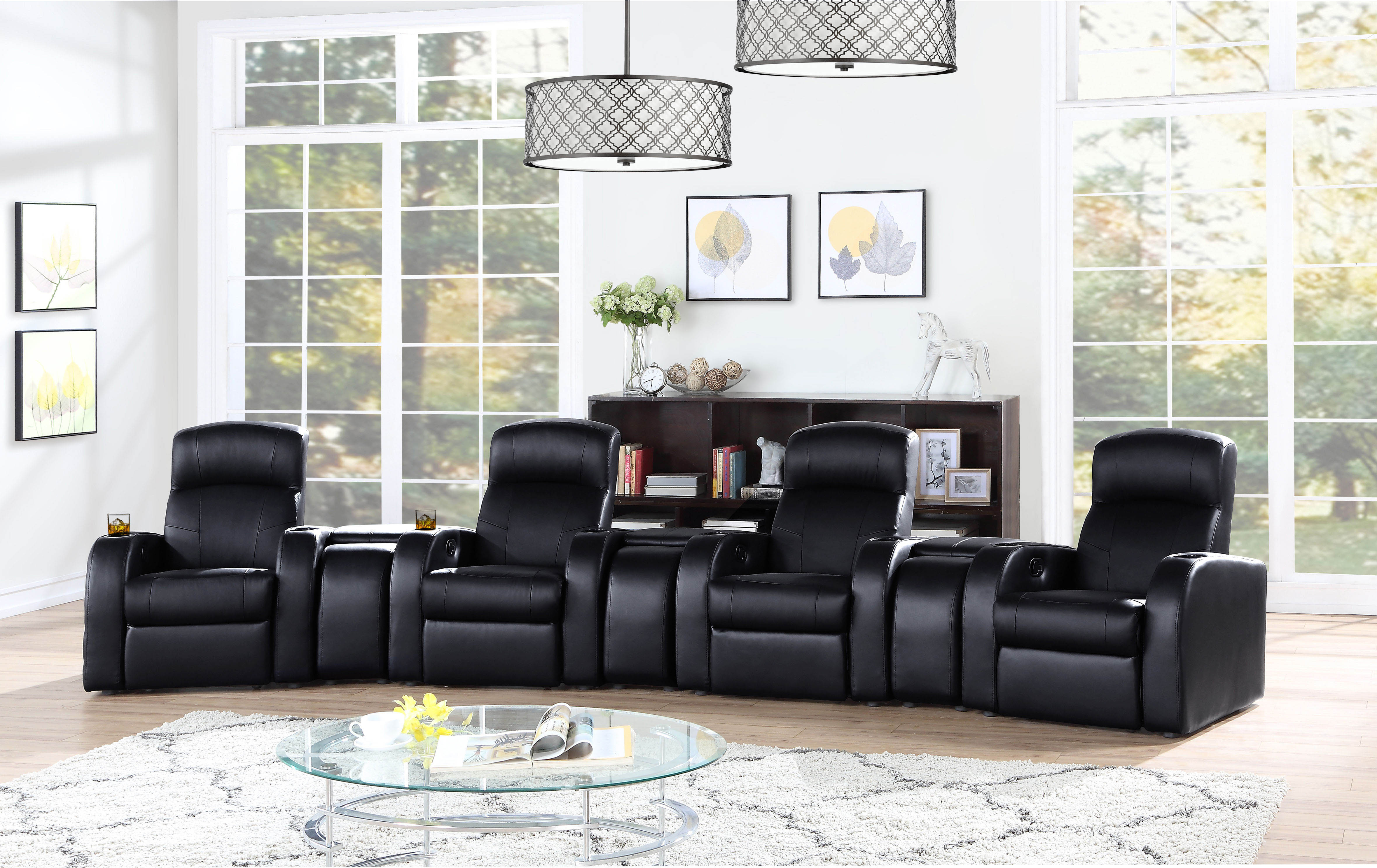 Asheboro Upholstered Recliner Living Room Set Black Theater Seating Black