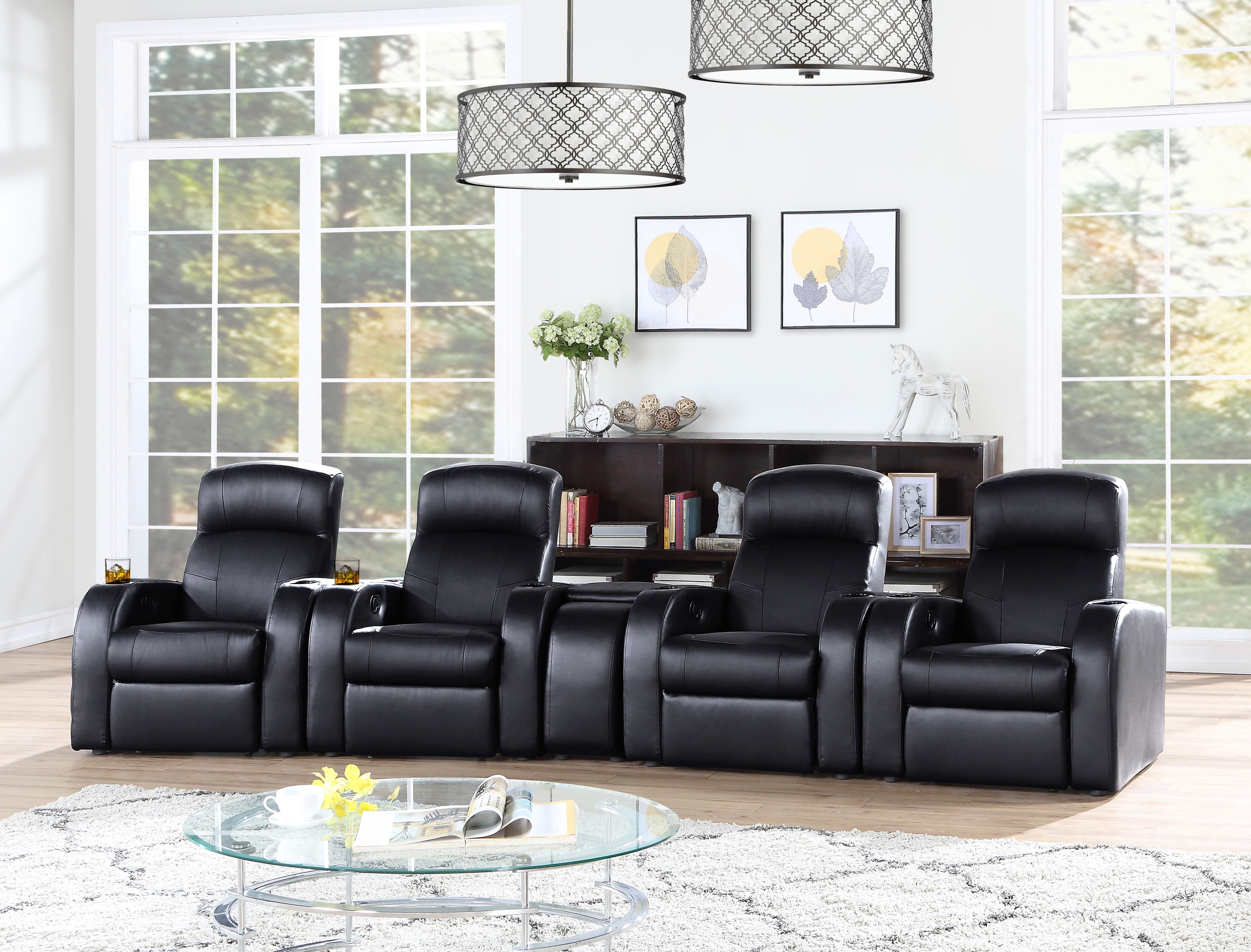 Demetri Upholstered Recliner Living Room Set Black Theater Seating Black