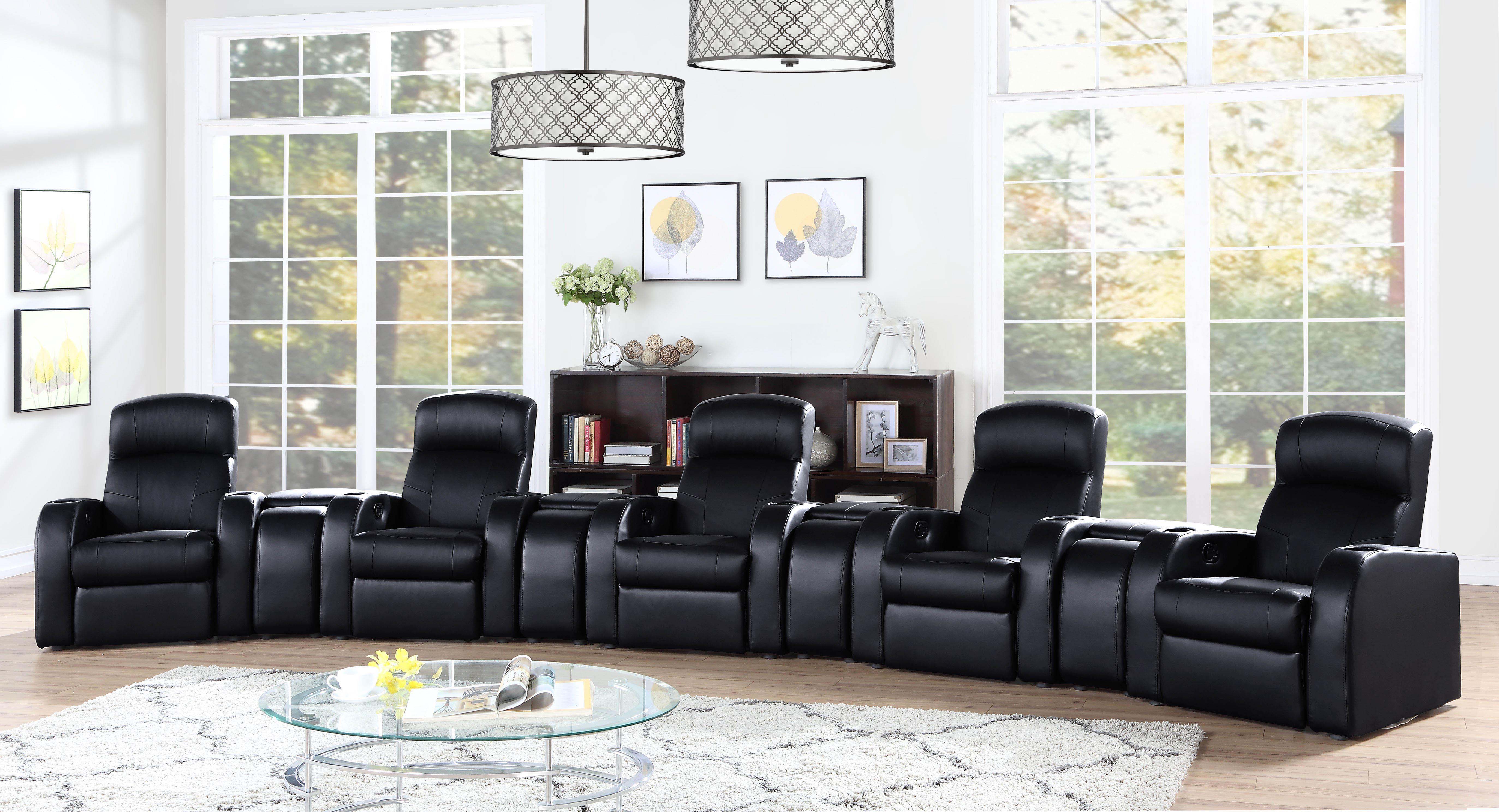 Reynol Upholstered Recliner Living Room Set Black Theater Seating Black