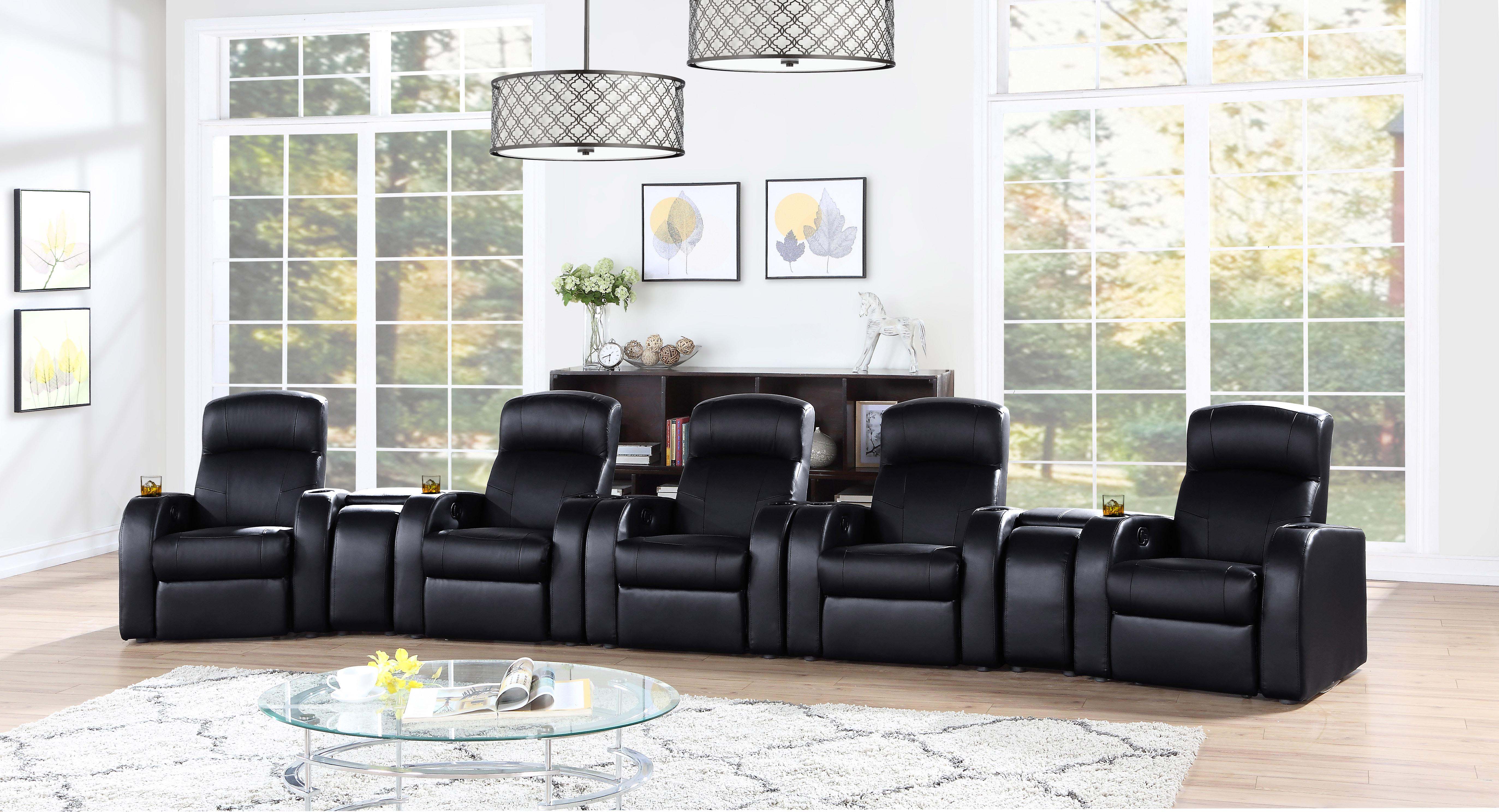 Cyrus Upholstered Recliner Living Room Set Black Theater Seating Black