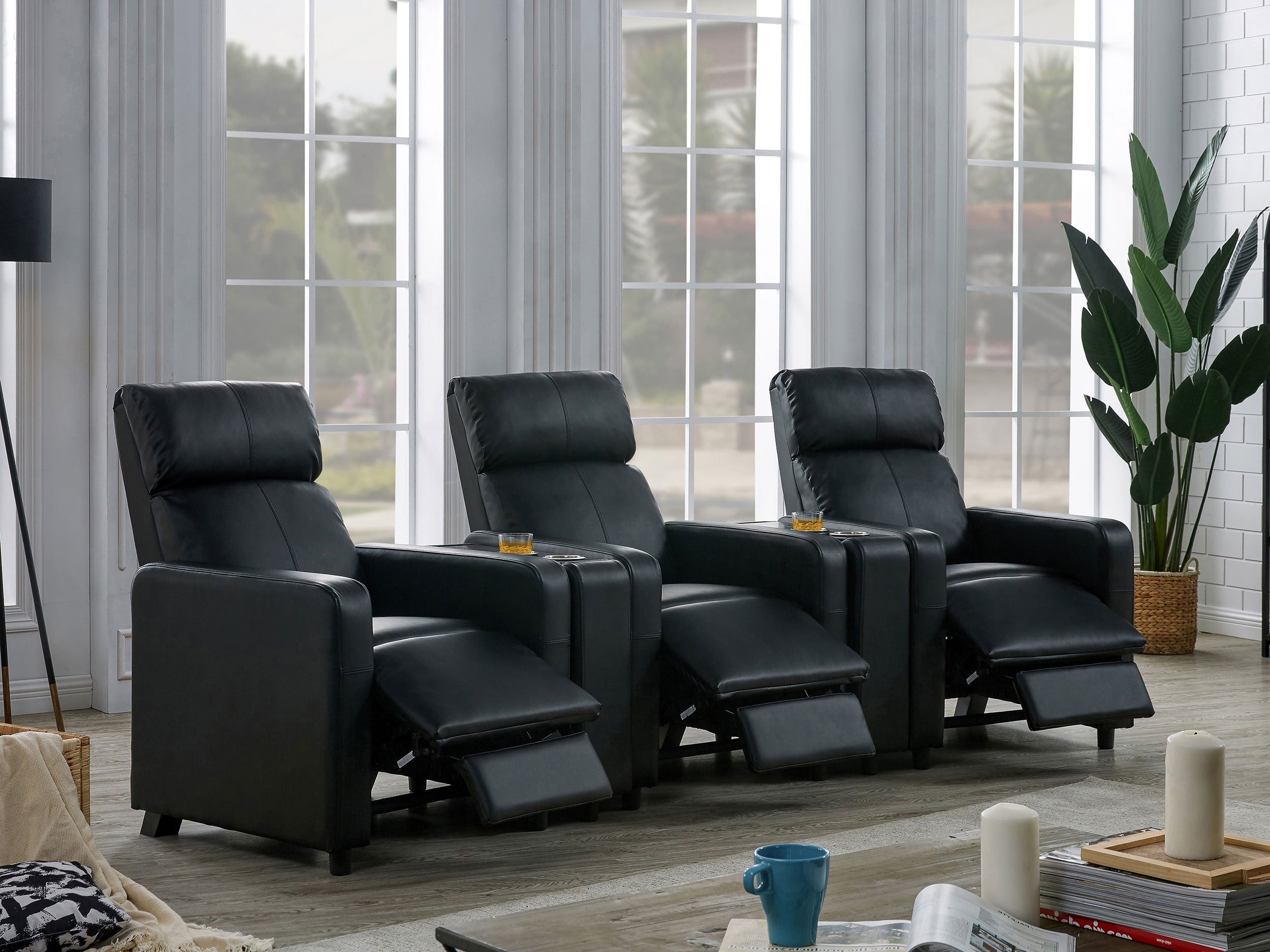 Toohey Upholstered Tufted Recliner Living Room Set Black Theater Seating