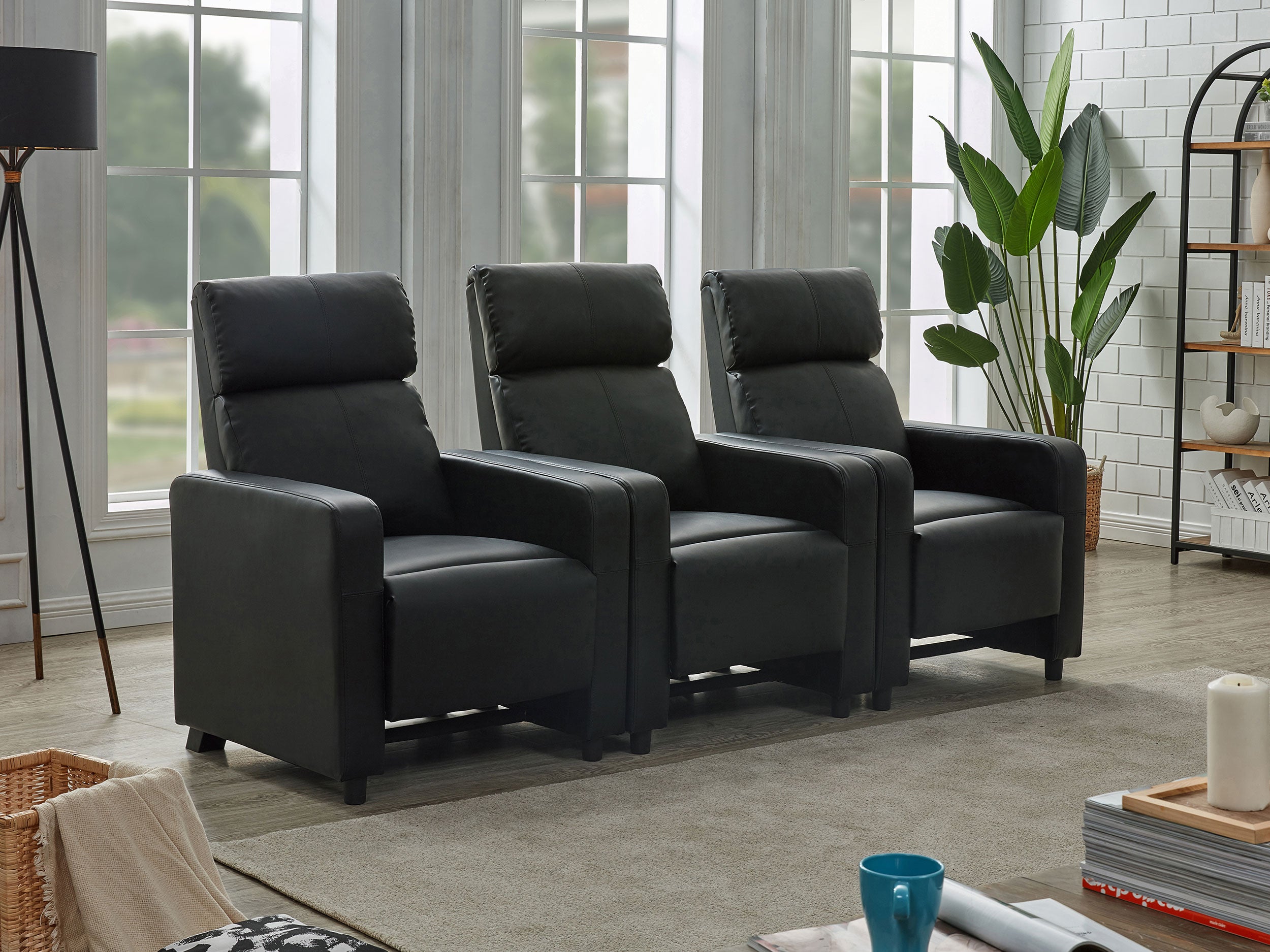 Erubiel Upholstered Tufted Recliner Living Room Set Black Push Back Recliner Black