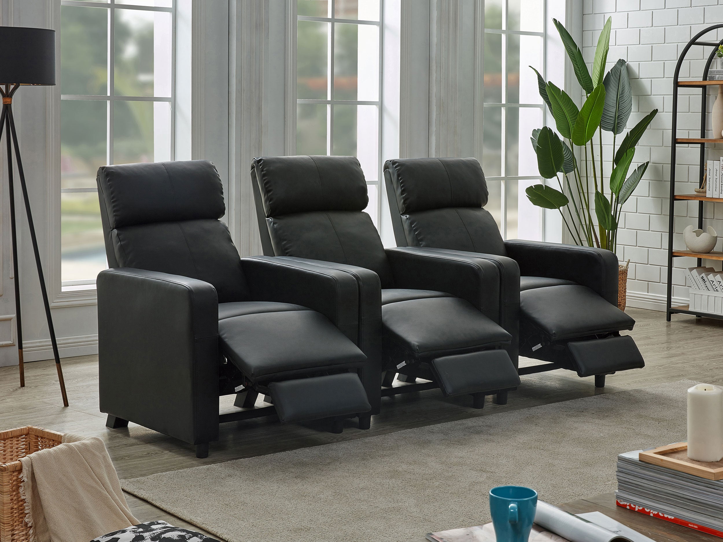 Erubiel Upholstered Tufted Recliner Living Room Set Black Push Back Recliner Black