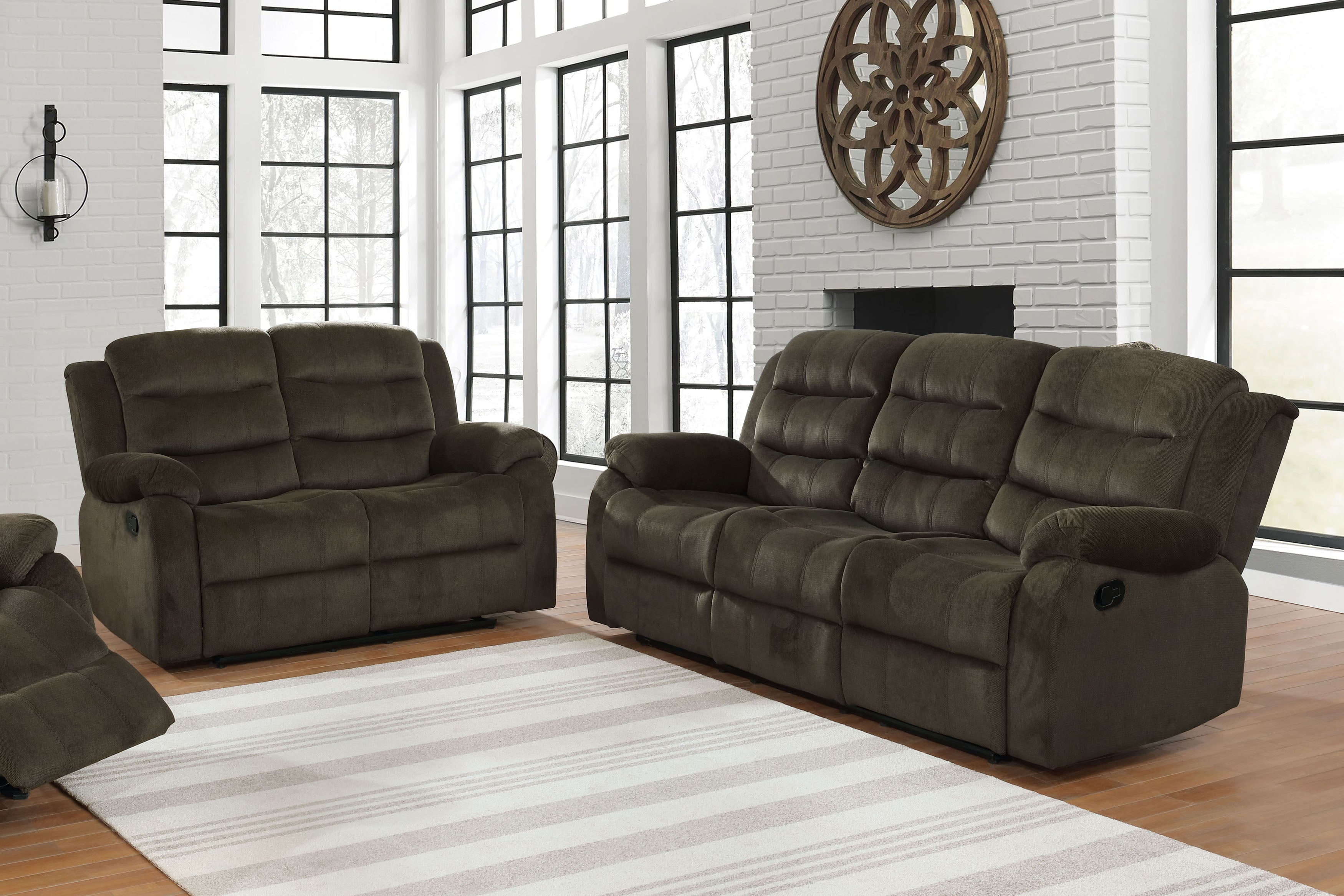 Ailina Upholstered Tufted Living Room Set Olive Brown Motion Sofa Brown