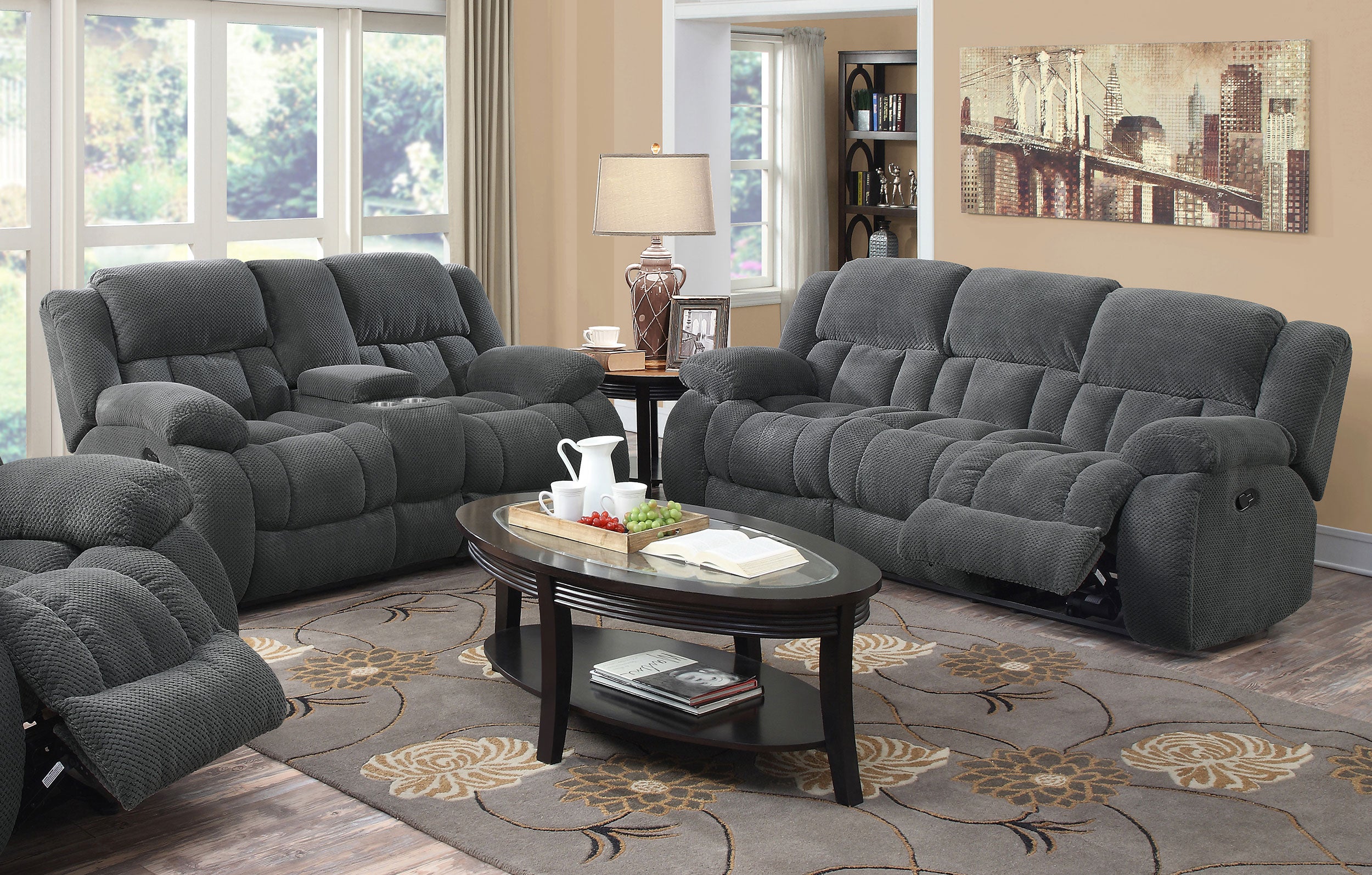 Allysun Upholstered Tufted Living Room Set Motion Sofa Grey