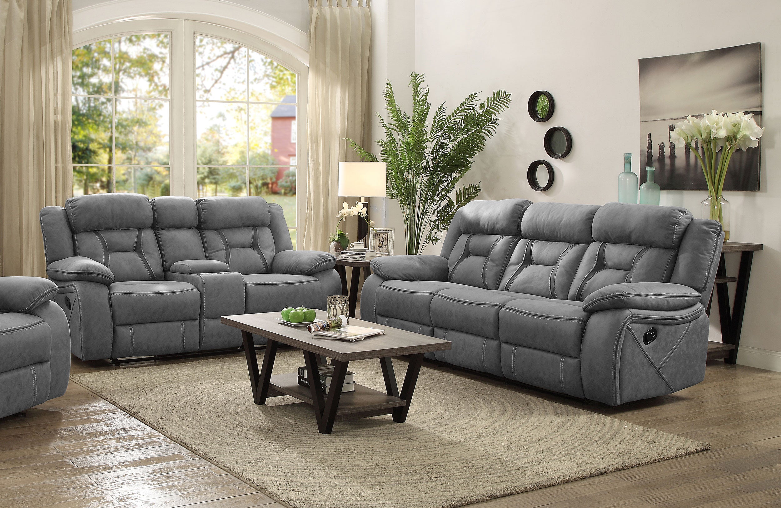 Jamhal Upholstered Tufted Living Room Set Motion Sofa Grey