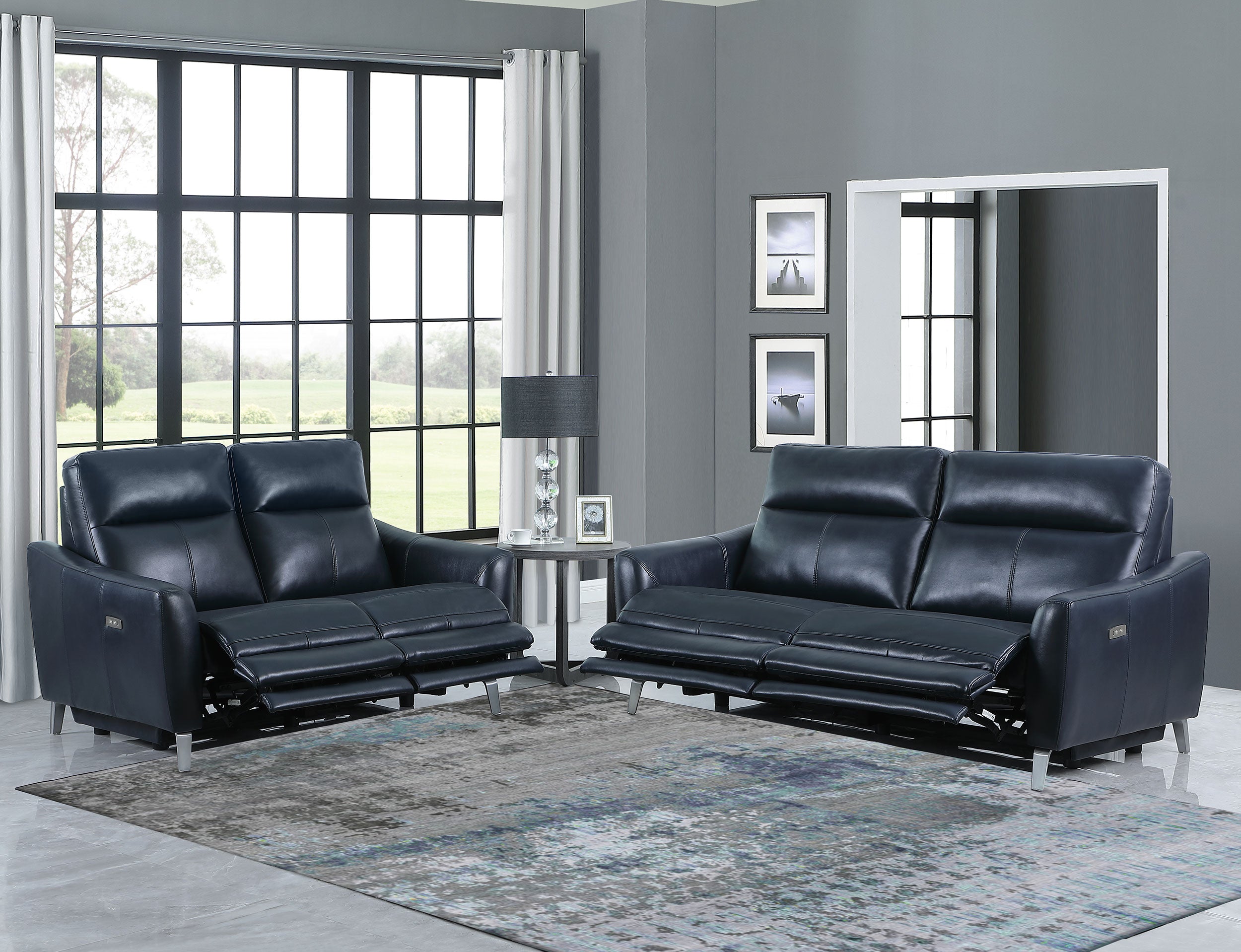 Alyss Upholstered Power Living Room Set Power Sofa Blue