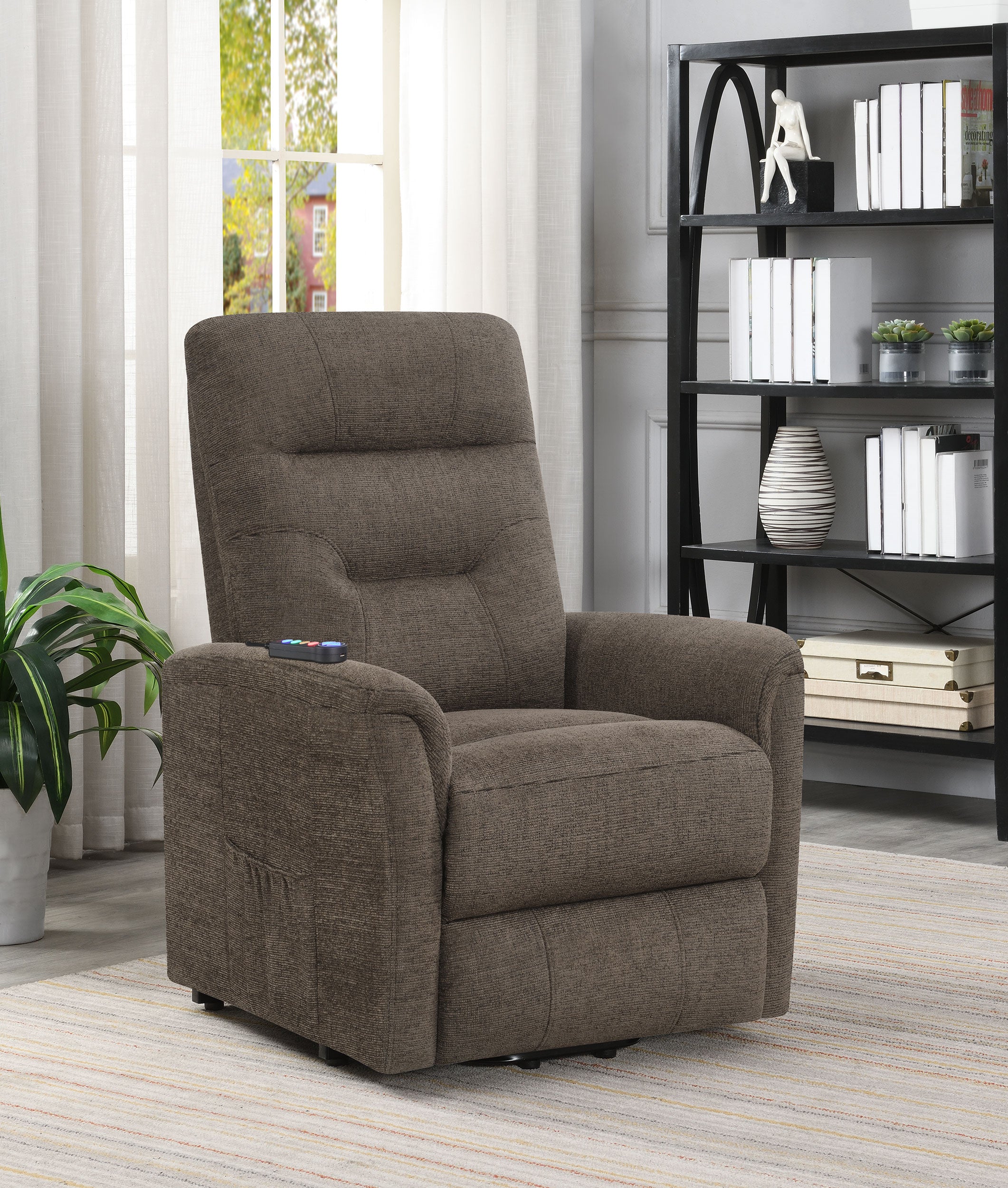 Henrietta Power Lift Recliner with Storage Pocket Brown