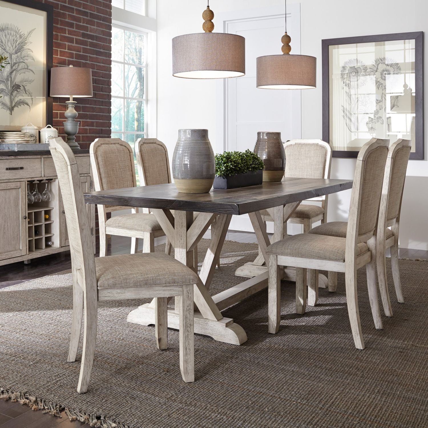 Ciacci 7 Piece Trestle Dining Table Set