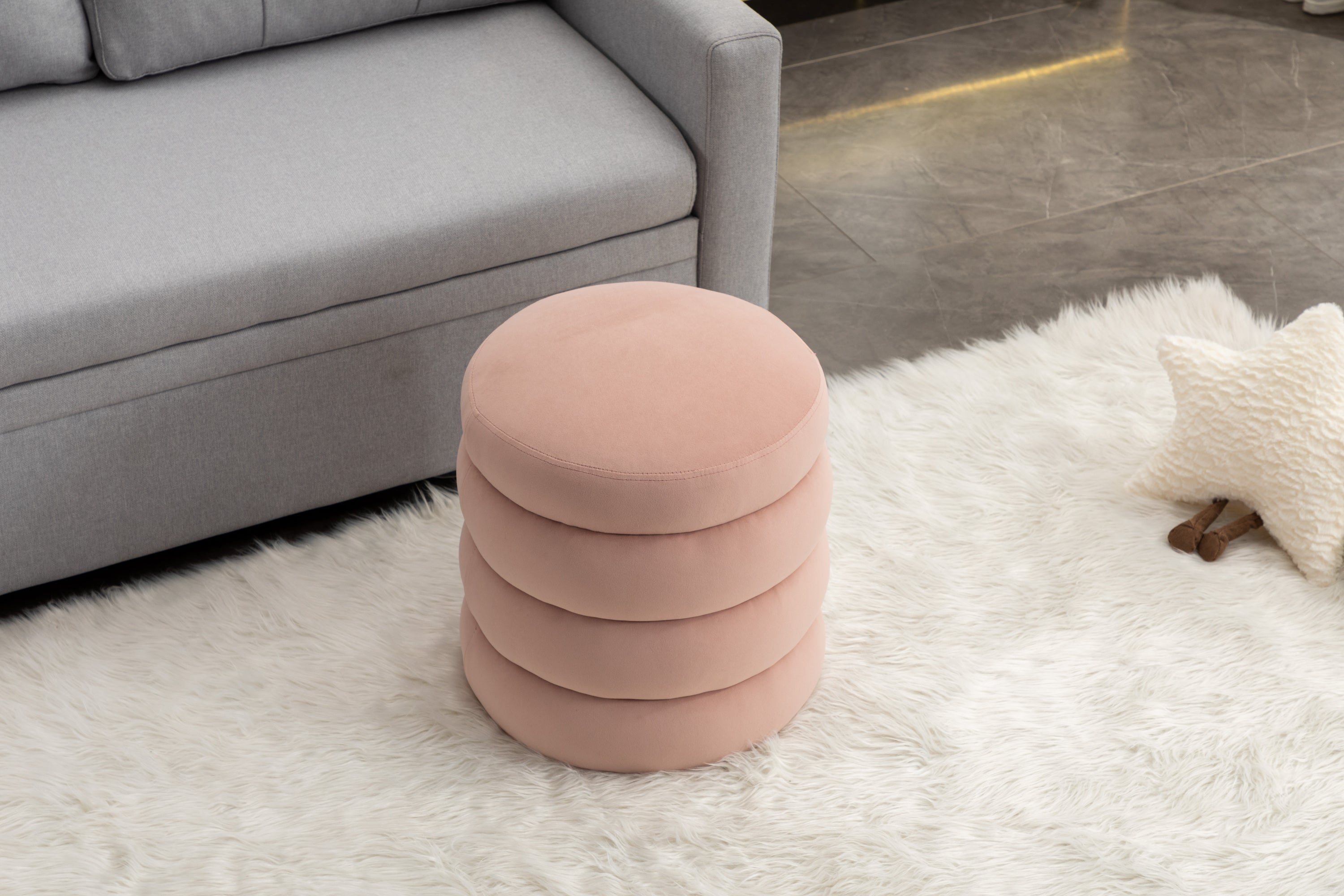 006-Soft Velvet Round Ottoman Footrest Stool,Pink