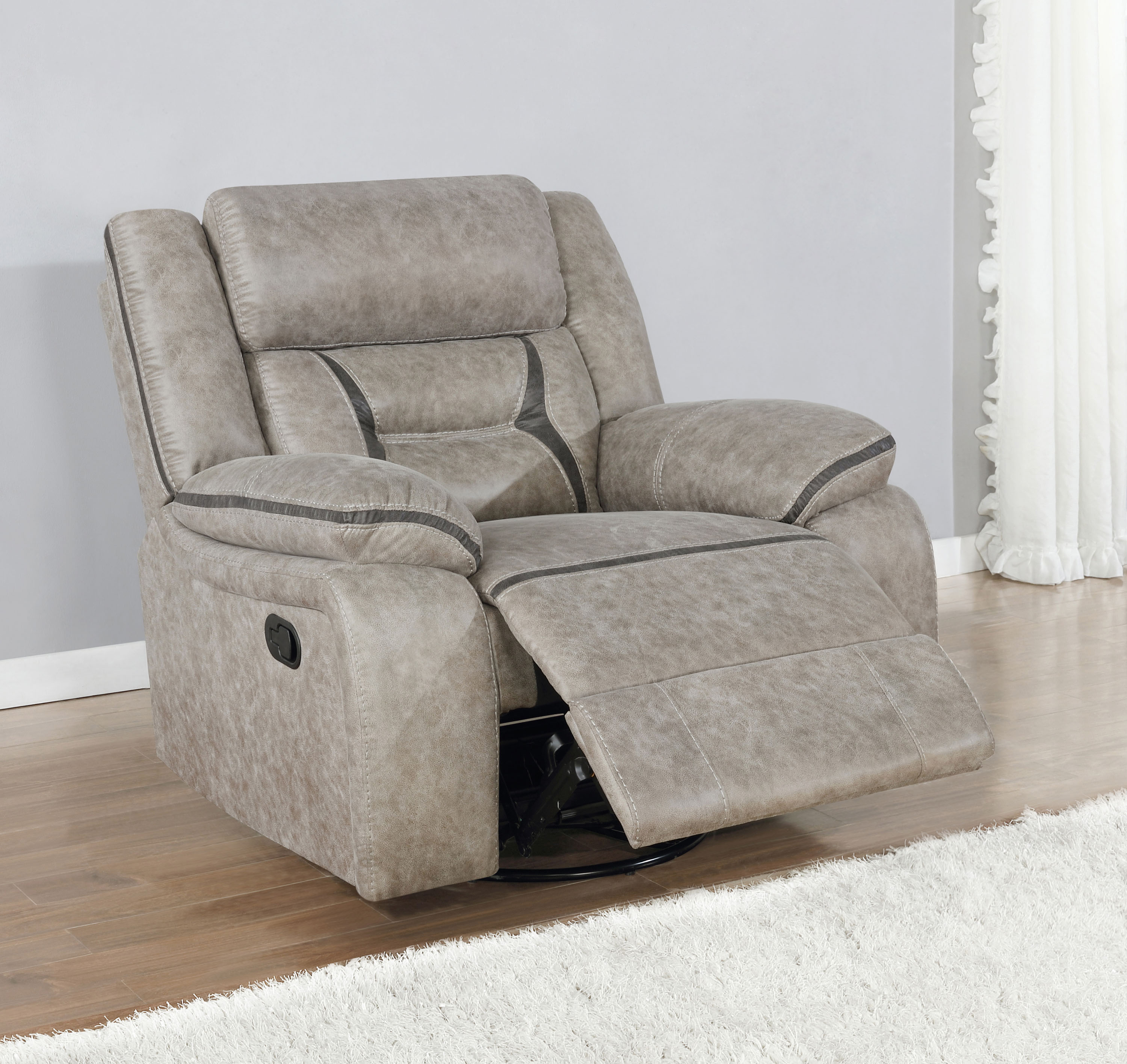 Aluesi Upholstered Tufted Back Glider Recliner Swivel Glider Recliner Beige