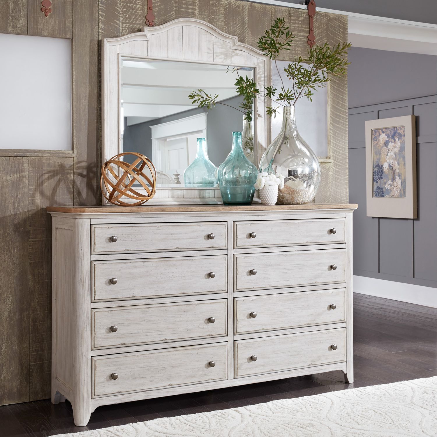 Ashjian Queen Panel Bed, Dresser & Mirror