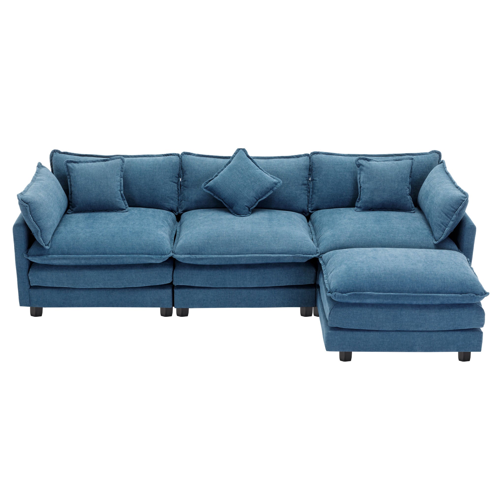 112.2" L-Shape Chenille Upholstered Sofa for Living Room Modern Luxury Sofa Couch with Ottoman, 5 Pillows, Blue