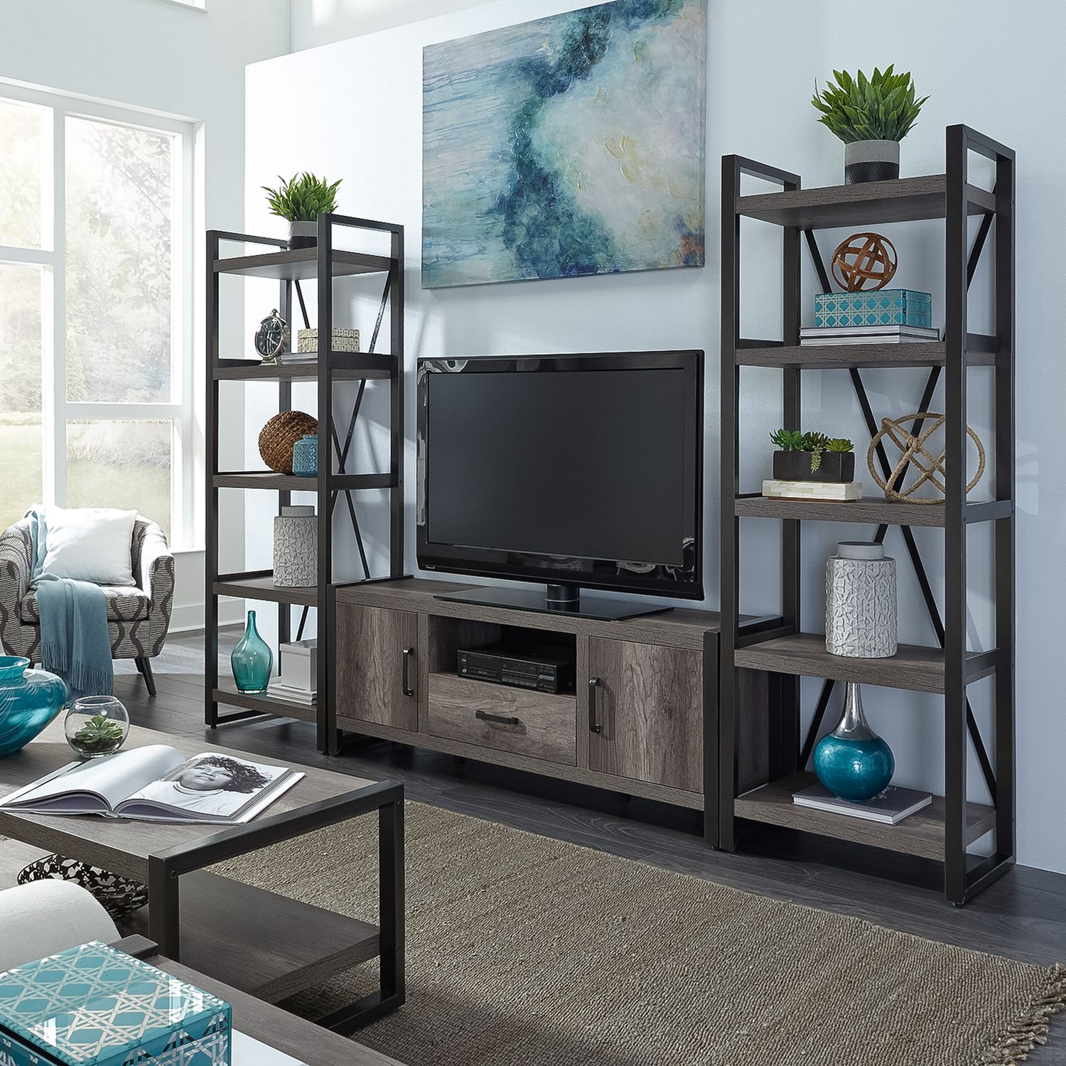 Peristerona Opt Entertainment Center TV Stand w Piers