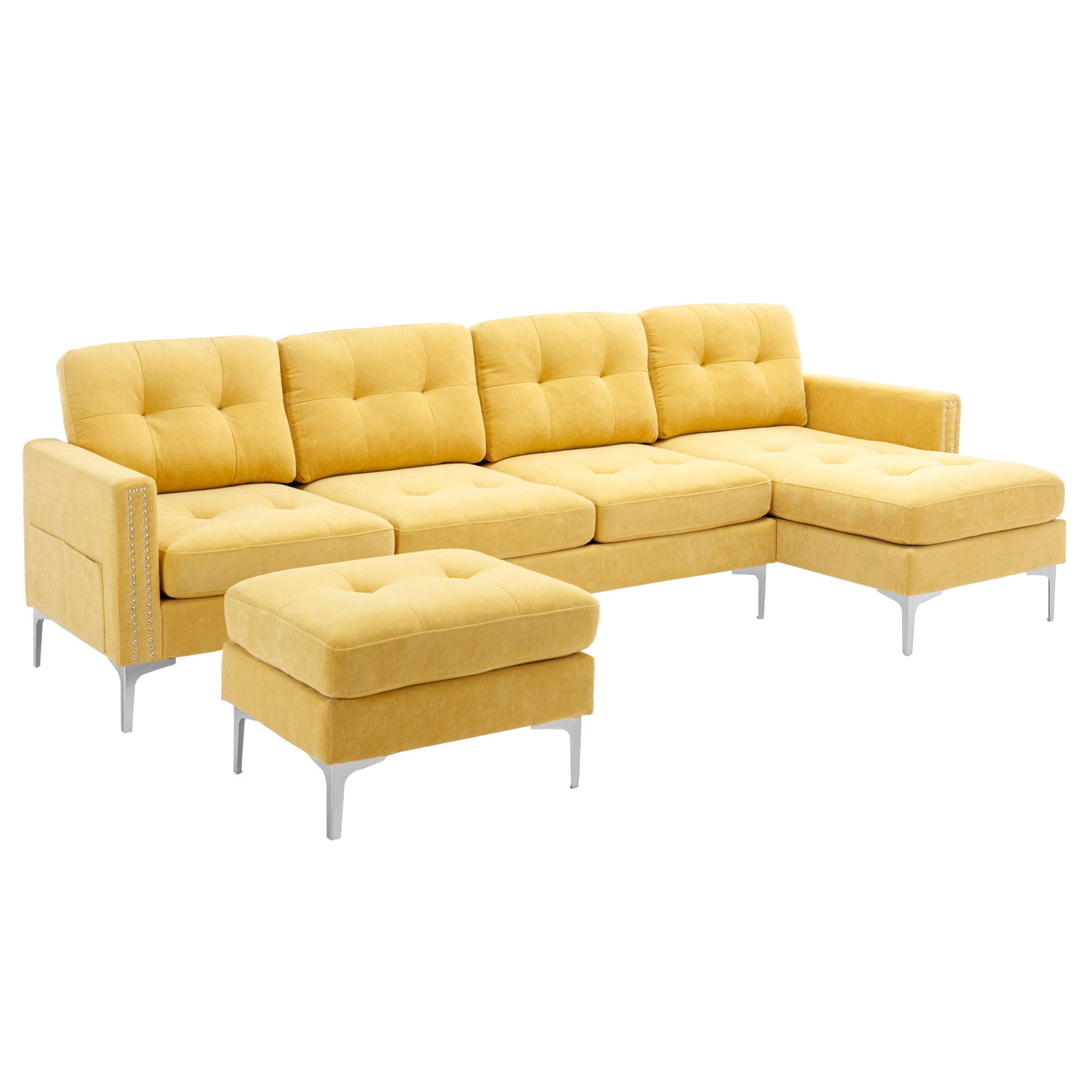 110" L-Shape Convertible Sectional Sofa Couch with Movable Ottoman for Living Room, Apartment, Office, Yellow