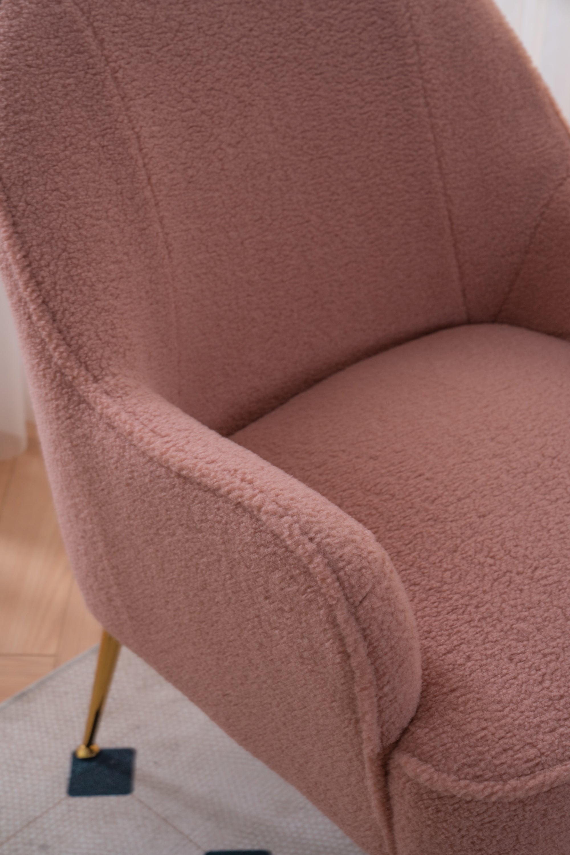 001-Modern Soft Teddy fabric Ergonomics Accent Chair With Gold Legs And Adjustable Legs For Indoor Home,Pink