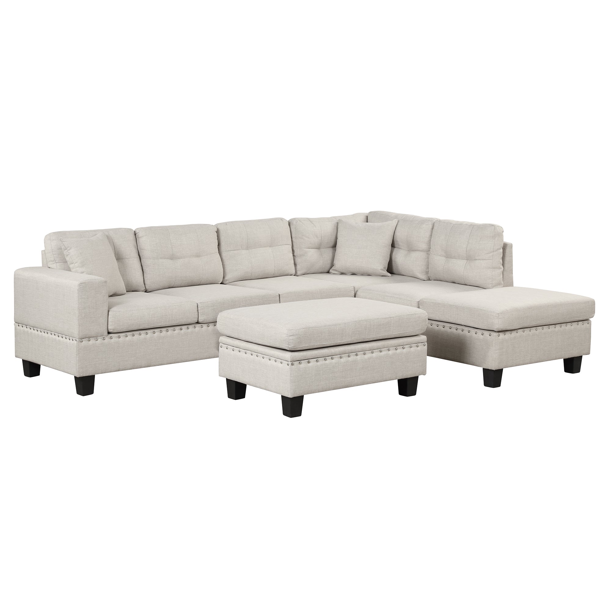 104.5" Modern Sectional Sofa with Storage Ottoman, L-Shape Couch with 2 Pillows and Cup Holder,Sectional Sofa with Reversible Chaise for Living Room,Light Gray