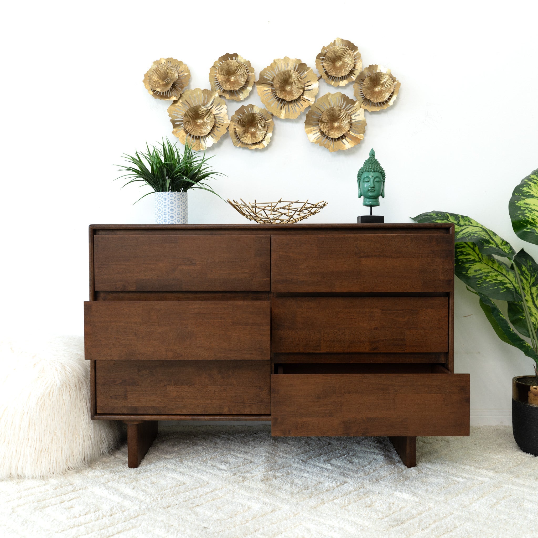 Hudson 6 Drawers Walnut Dresser