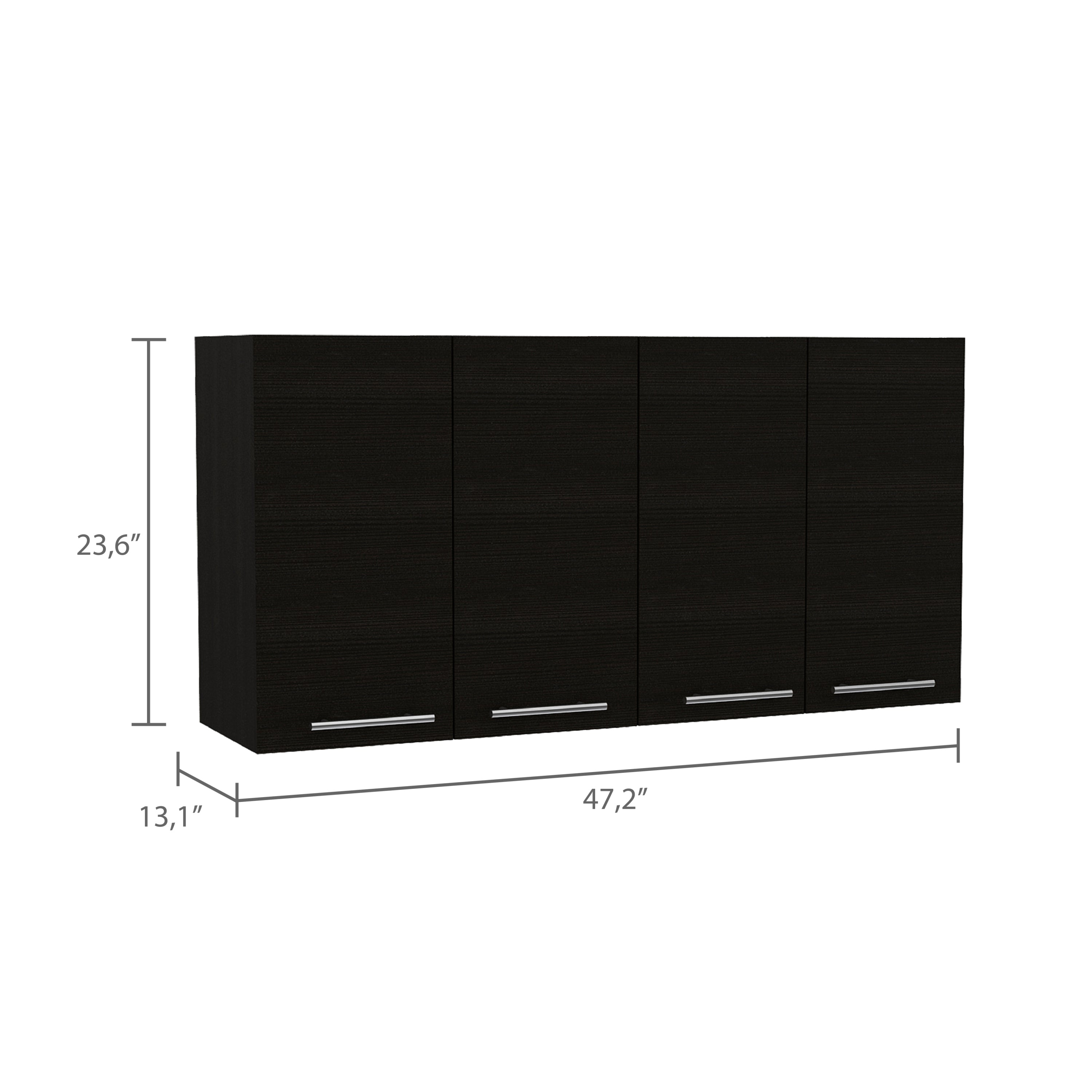 120 Wall Cabinet, Four Doors, Two Cabinets, Two Shelves -Black