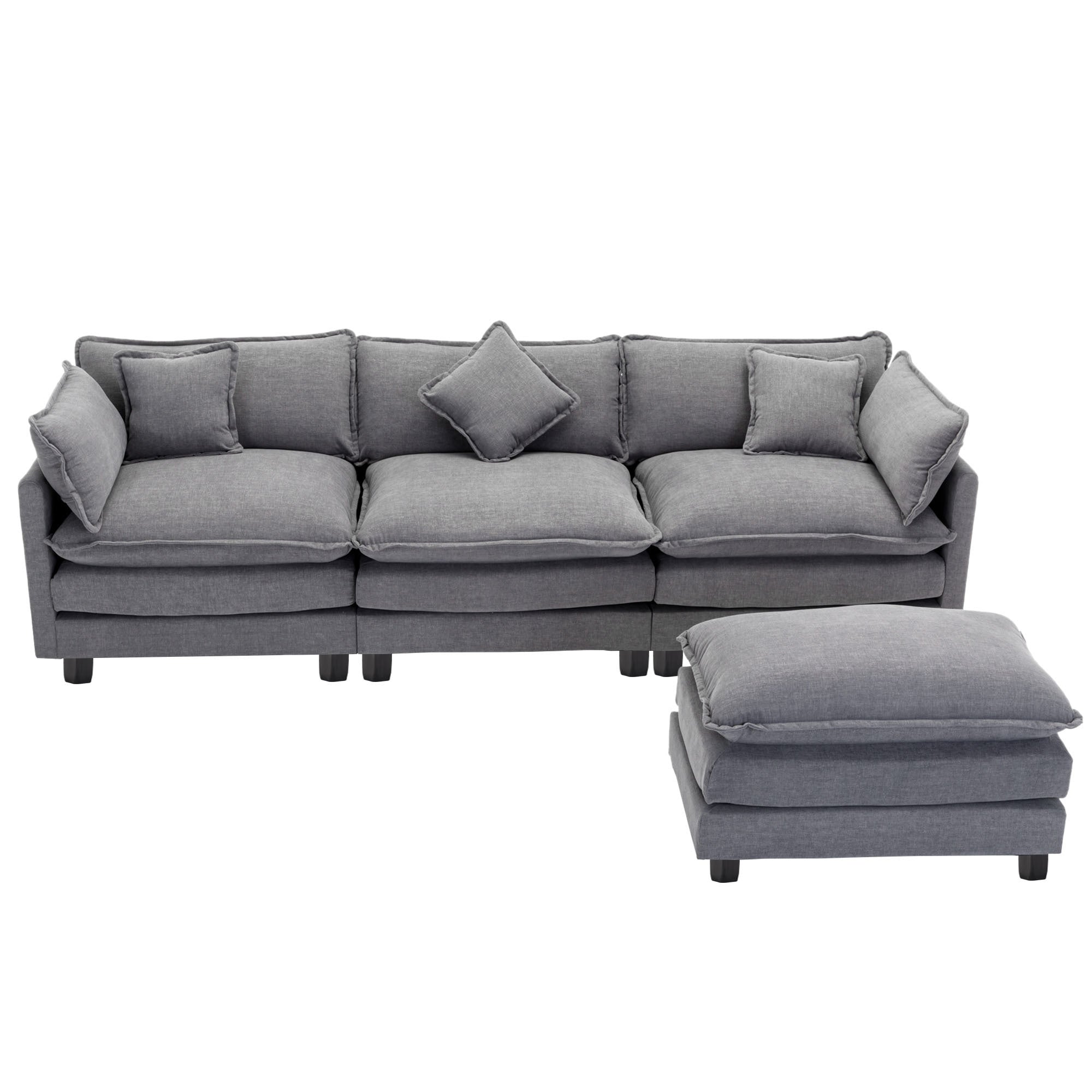 112.2" L-Shape Chenille Upholstered Sofa for Living Room Modern Luxury Sofa Couch with Ottoman, 5 Pillows, Gray